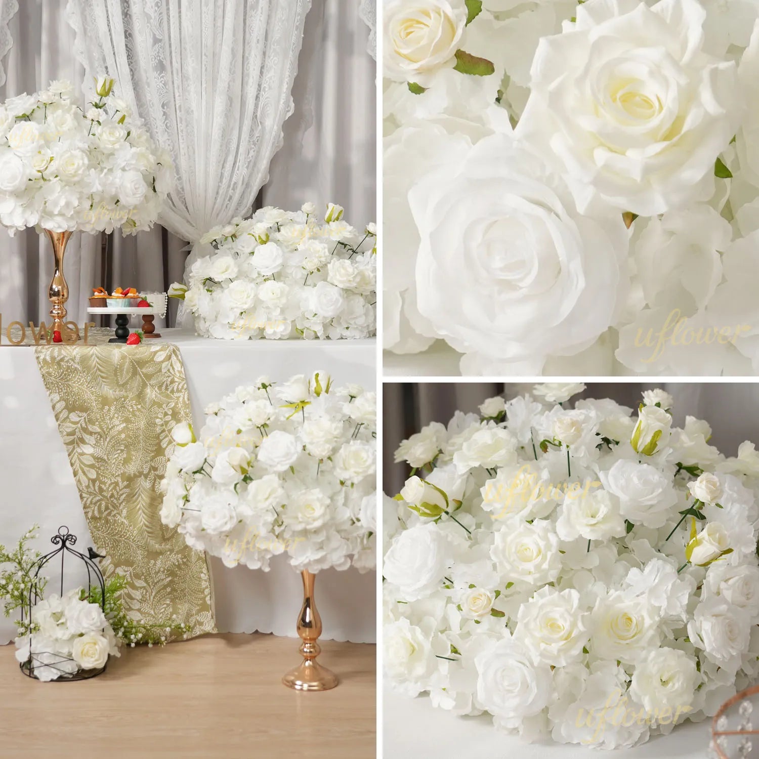 Uflower White Table Centerpiece Floral Ball Wedding Table Decoration MB80093-01