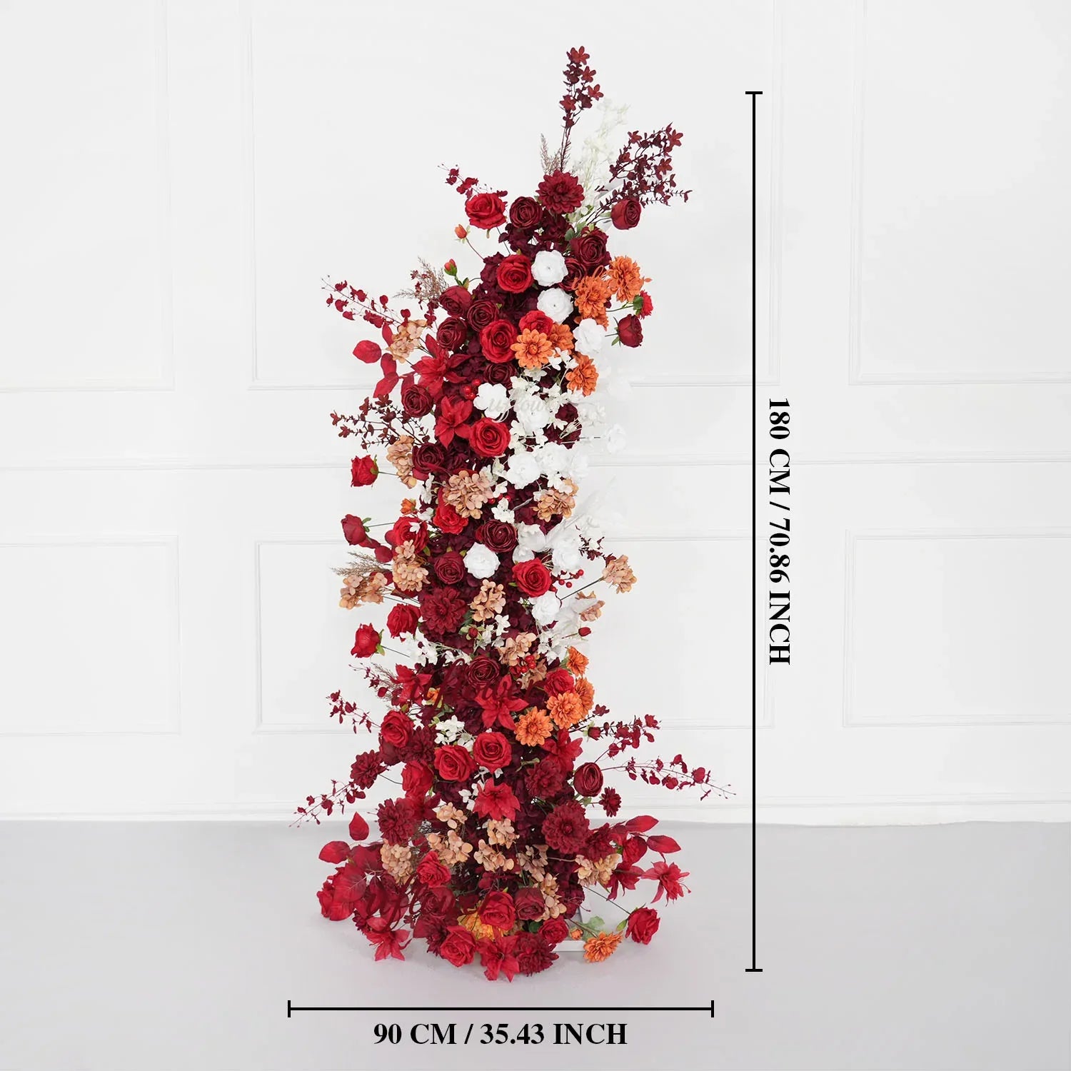 Uflower Autumn Red Rose Floral Horn Arch Wedding Party Backdrop Decor SET80134 - Uflower