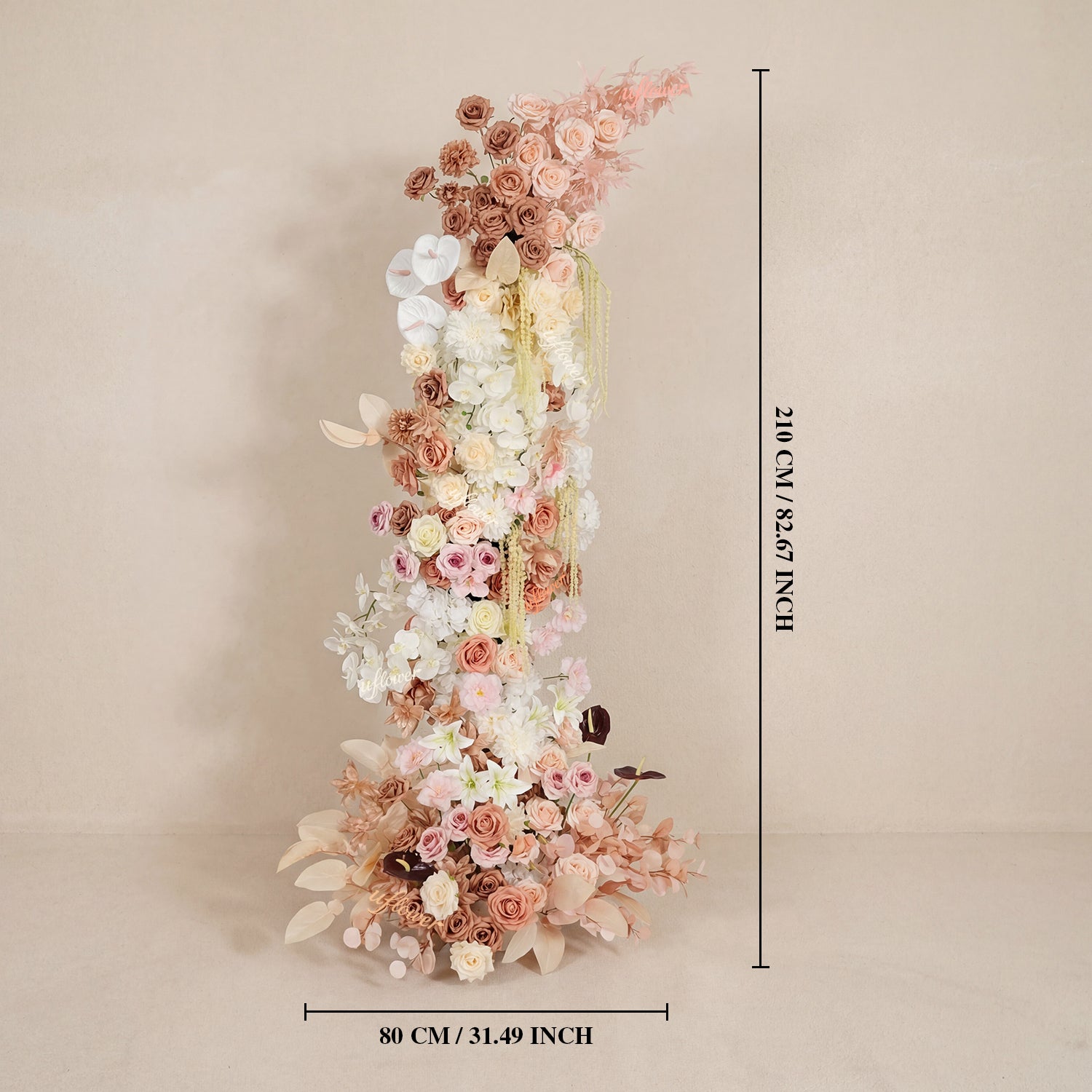 Uflower Terracotta Blush Floral Horn Arch Wedding Backdrop Props SET80222-01