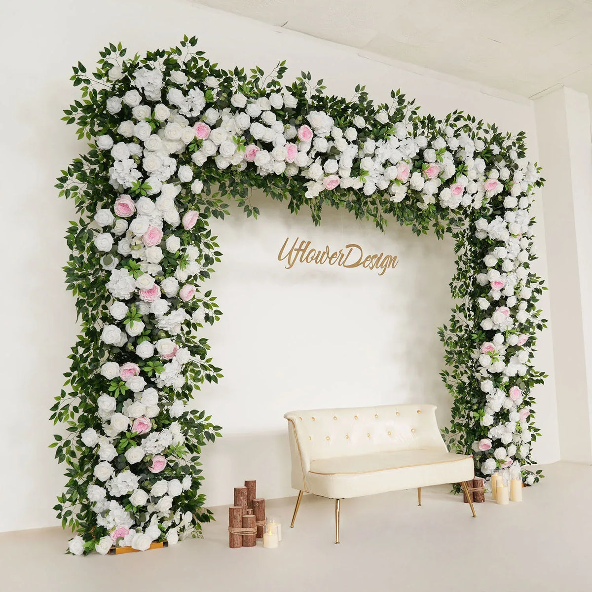 Uflower White Rose Wedding Background Flower Arrangement Arch Decoration SET80002-01 - Uflower