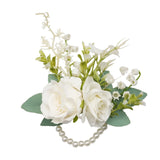 Uflower White Series With Greenery Bride Bouquet Wrist Corsage Groom Boutonniere Wedding Event Supplies SET80080-12 - Uflower