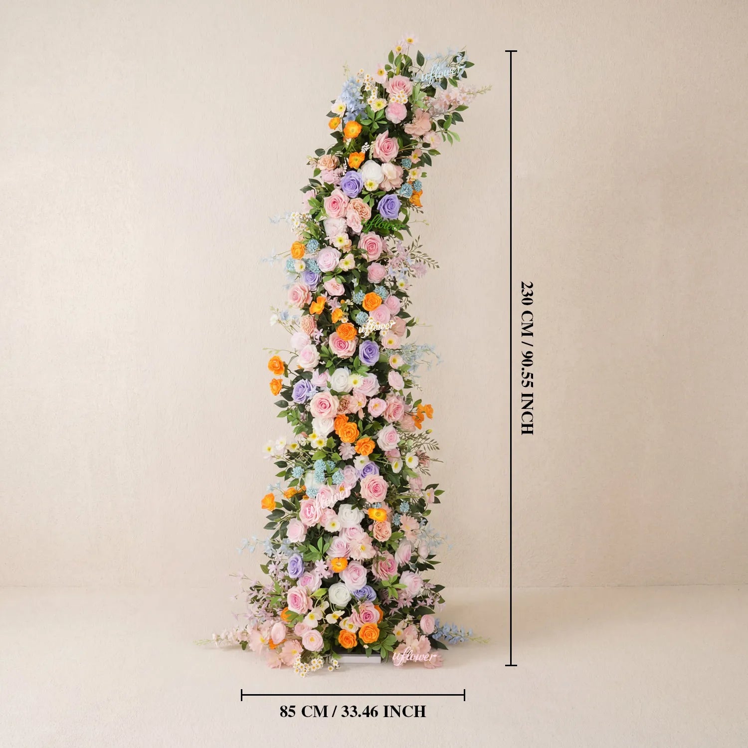 Uflower Pink Orange Greenery Floral Horn Arch Wedding Party Backdrop Decor SET80234