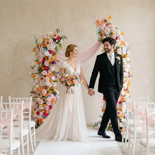 Uflower Colored Flower Row Wedding Backdrop Horn Arch Party Event Decor Props SET80133