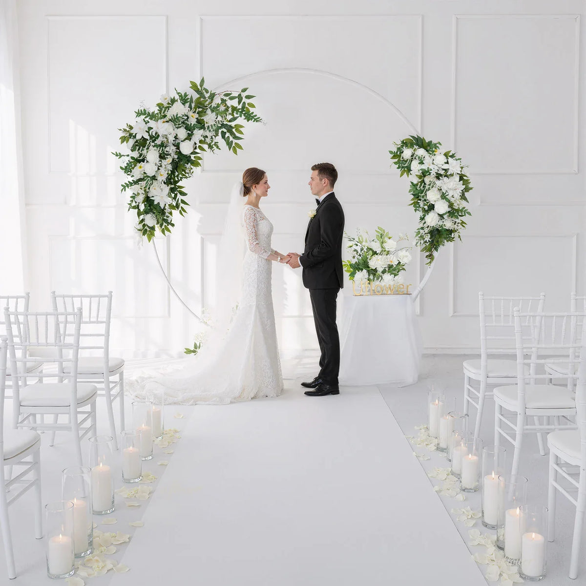 Uflower Artificial White Flower Row KT Background Wedding Decor SET80062 - Uflower