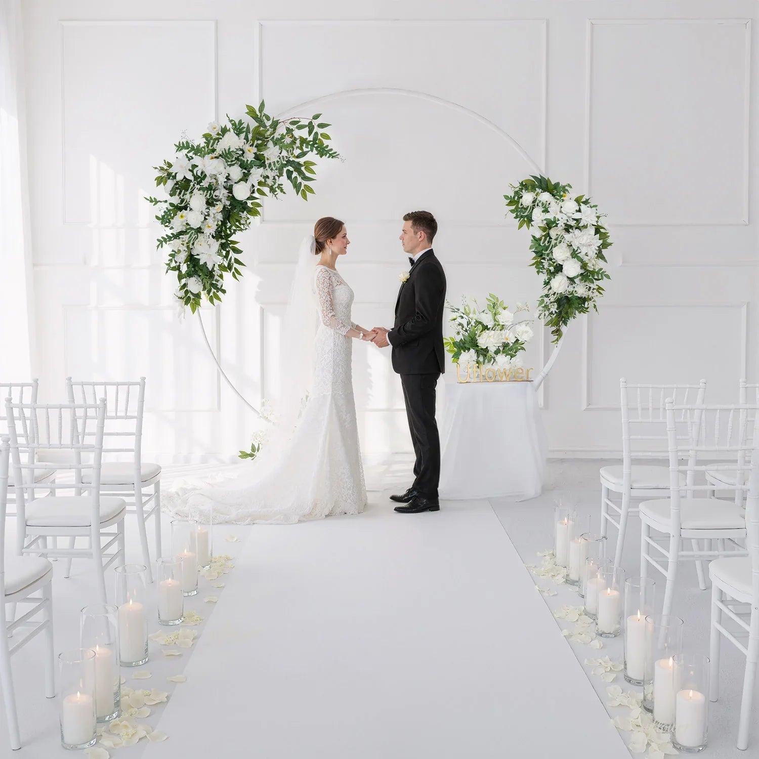 Uflower Artificial White Flower Row KT Background Wedding Decor SET80062 - Uflower