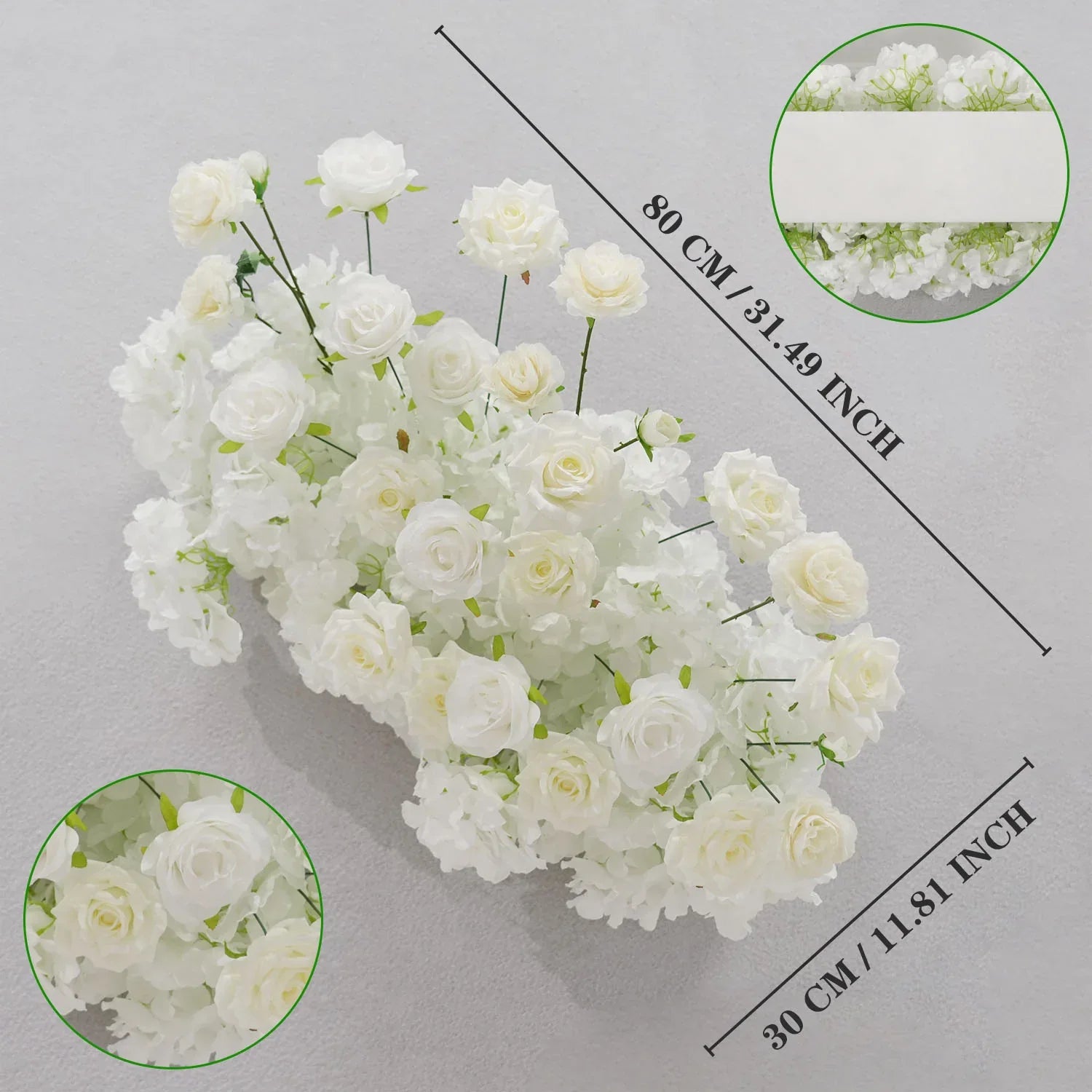 Uflower White Rose Table Runner Sofa Floral Wedding Backdrop Decor SET