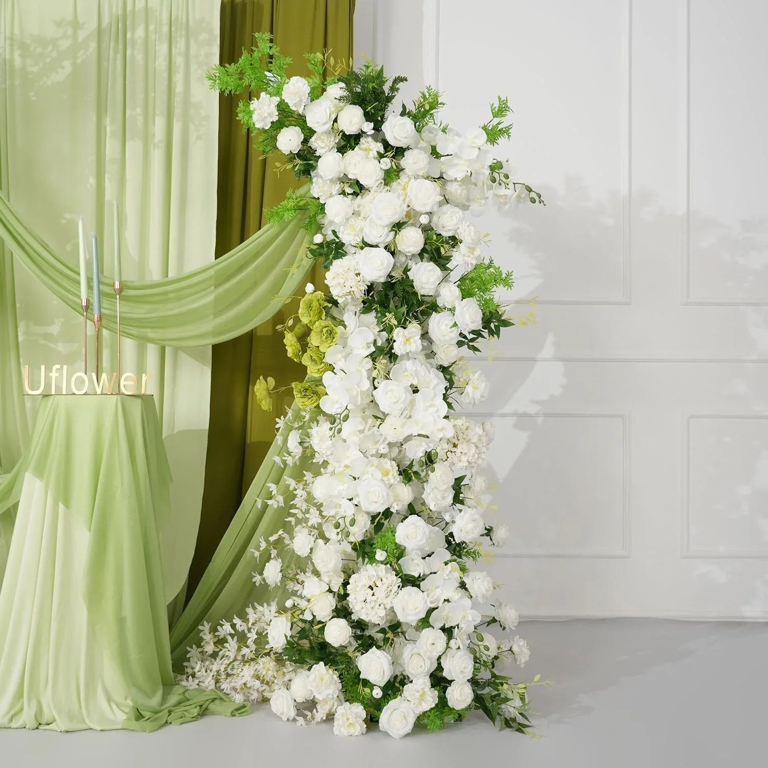 Uflower White Floral Greenery Horn Arch Wedding Party Backdrop Decor SET80159 - Uflower