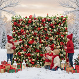 Uflower Christmas Red Gold Flower Wall Luxurious Star & Ball Decorated Floral Backdrop Holiday Party Decor - Uflower