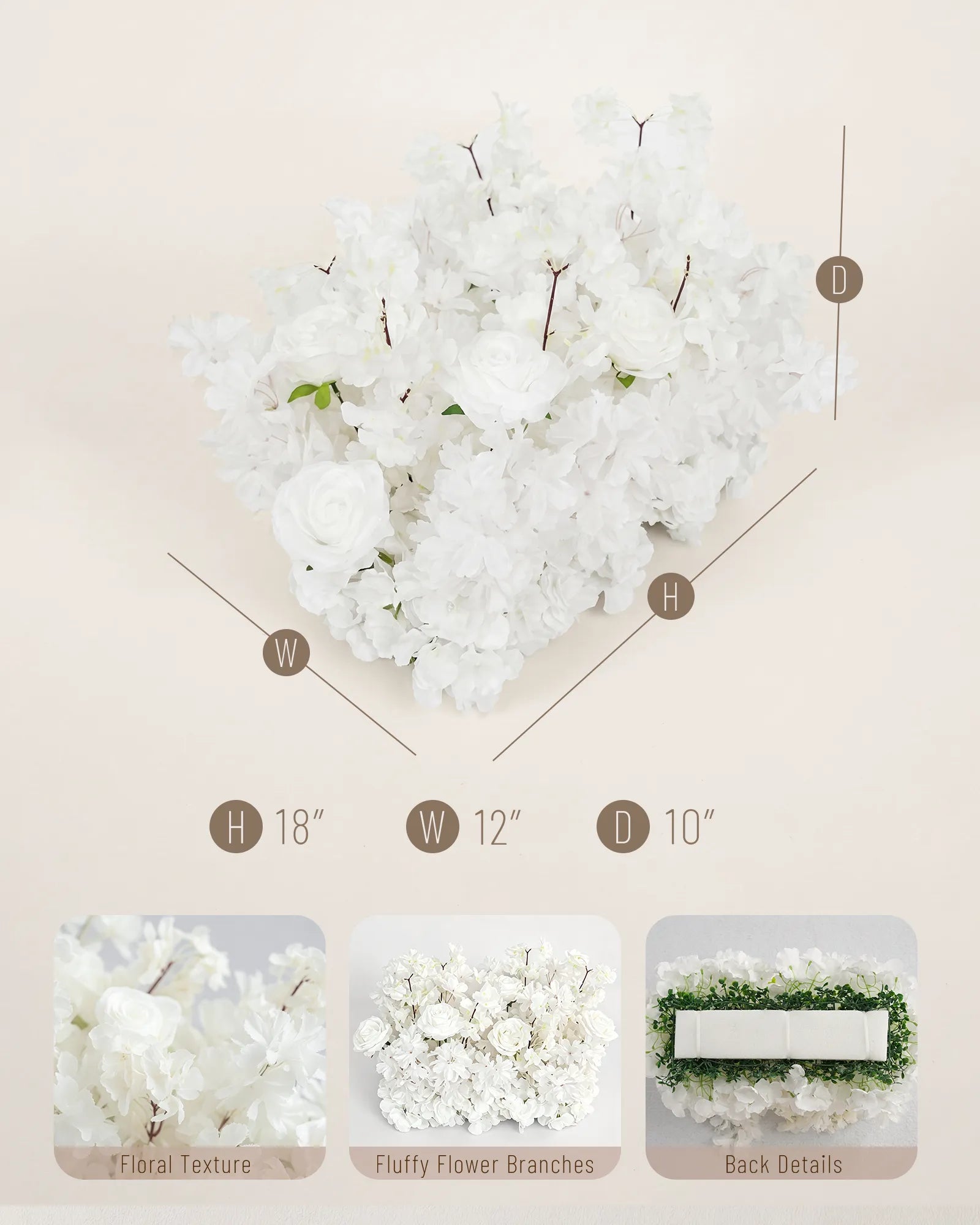 Uflower 50cm White Rose & Sakura Blossom Flower Row MC89001-03