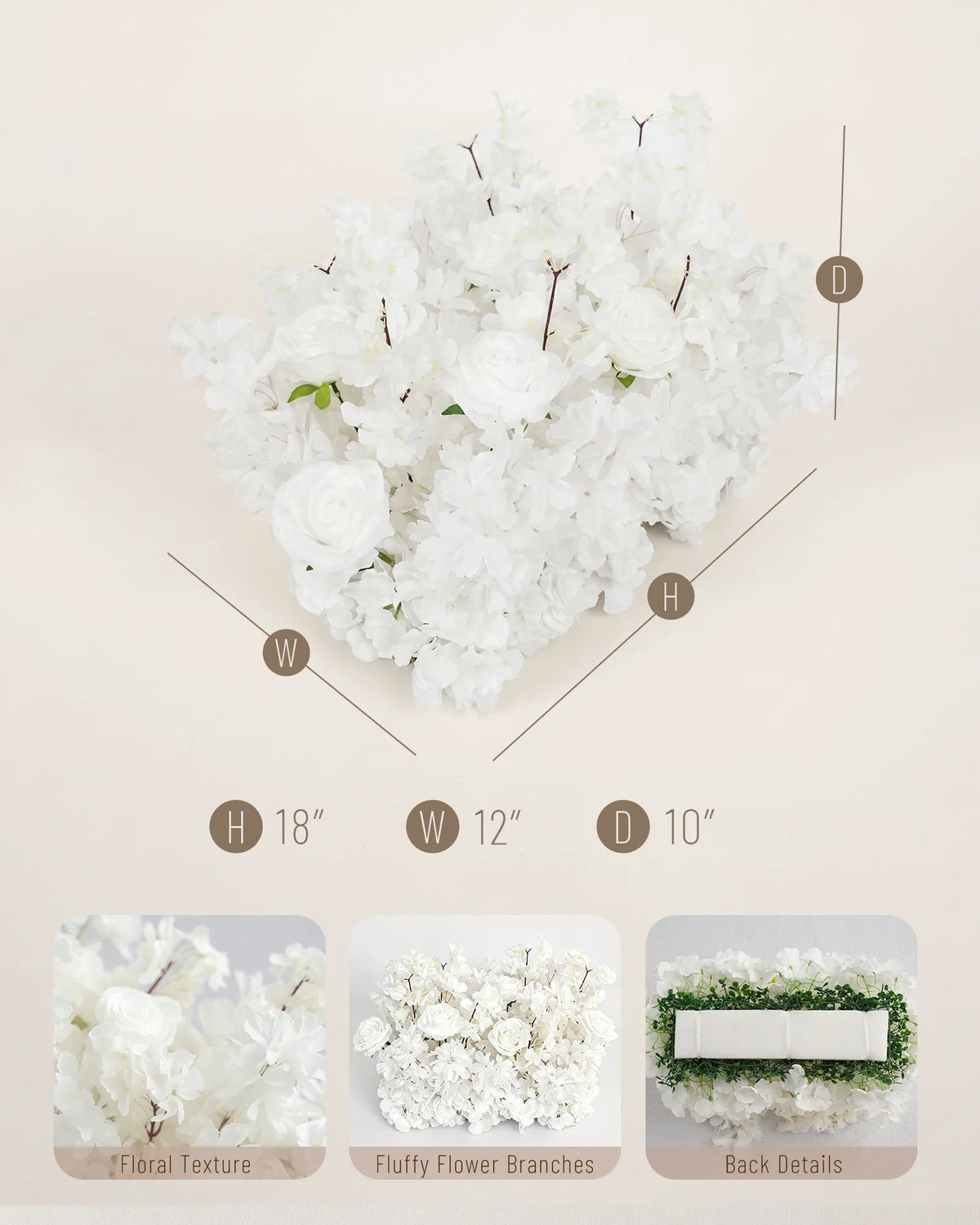 Uflower 50cm White Rose & Sakura Blossom Flower Row MC89001-03