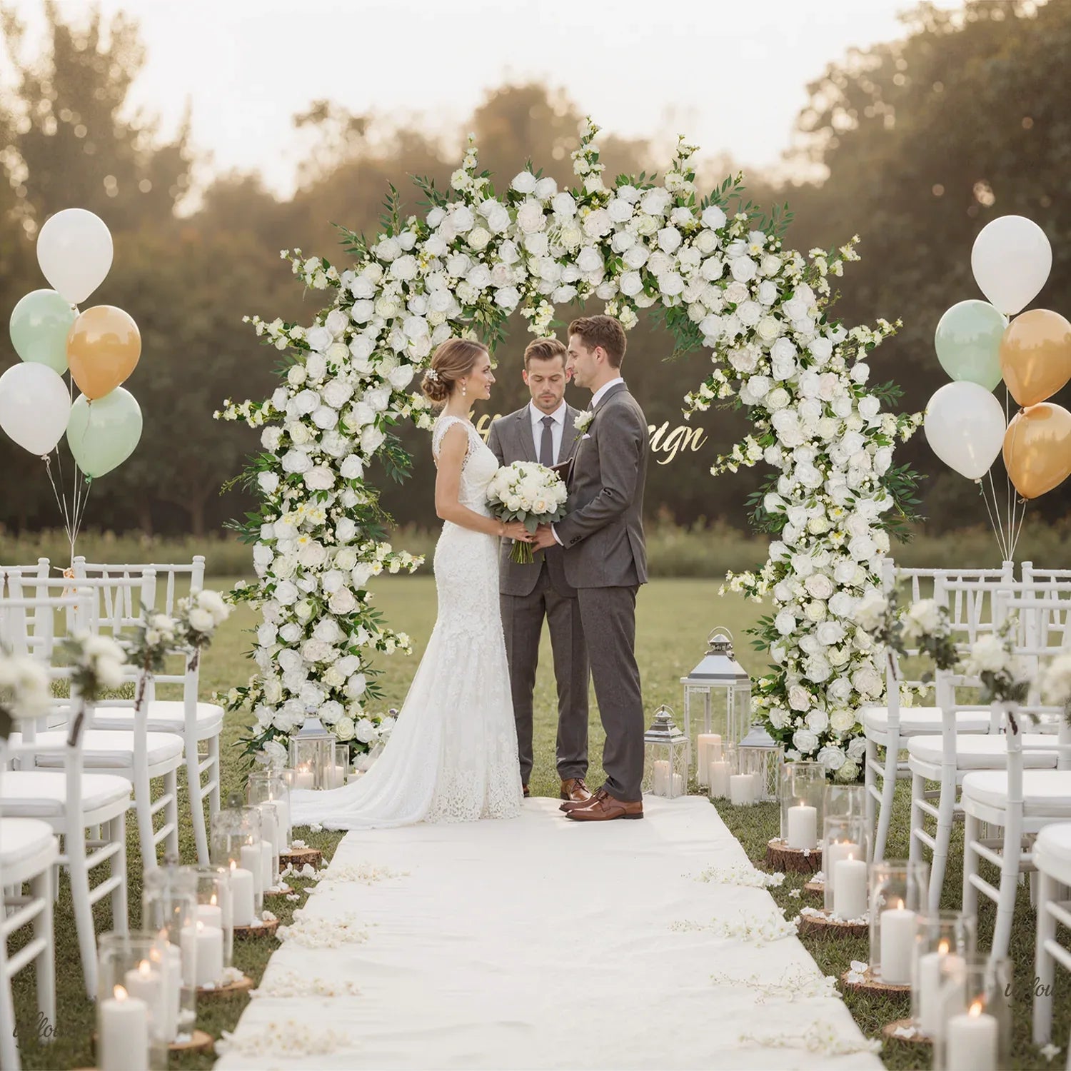 Uflower White Rose With Green Wedding Round Arch Decor SET80058 - Uflower