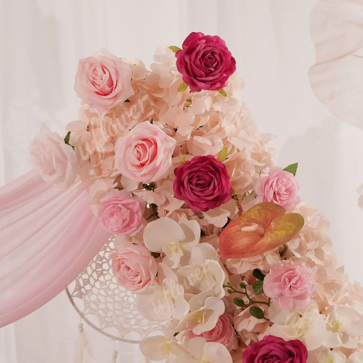 Uflower Pink Floral Arrangement Wedding Arch Backdrop Party Flower Row Decor SET80169 - Uflower