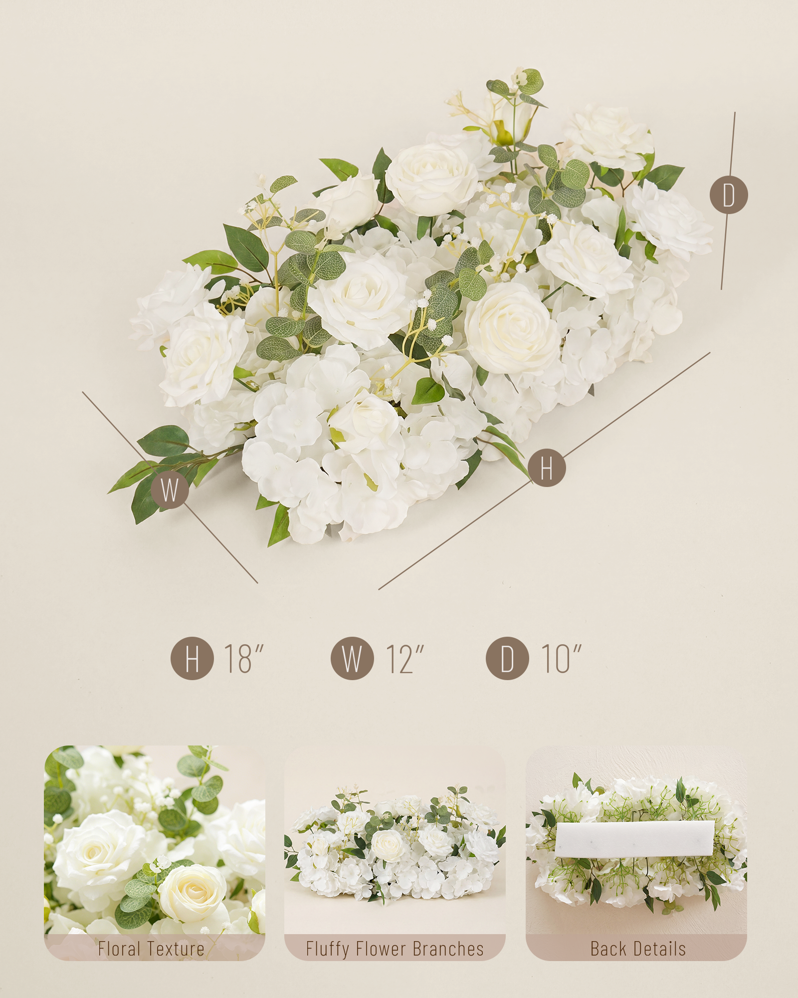 Uflower 50cm White Rose Greenery Flower Row MC89004-03