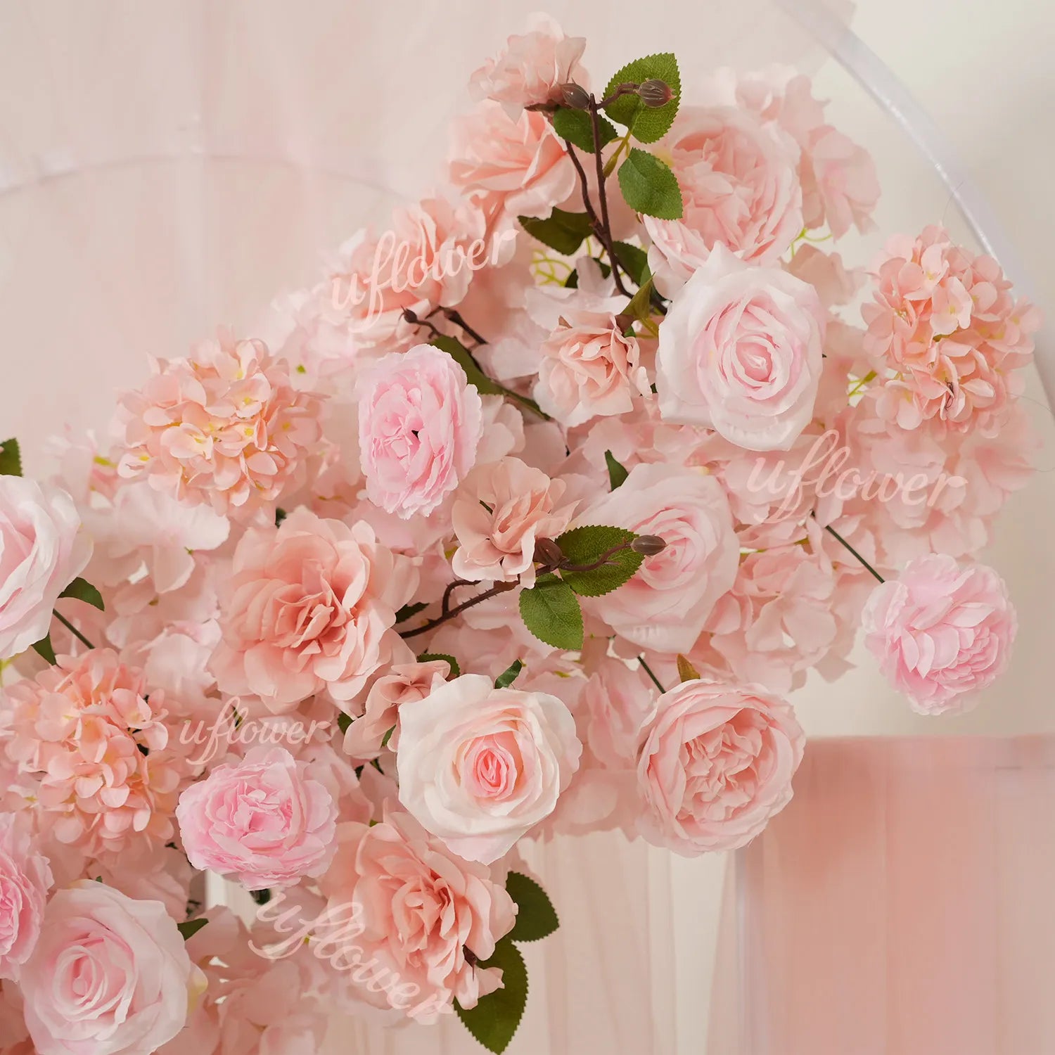 Uflower Pink Rose Table Runner Sofa Floral Wedding Backdrop Decor SET80213