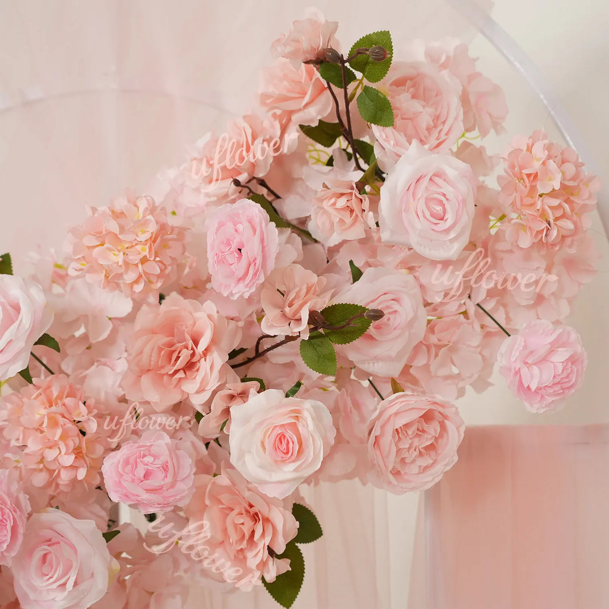 Chemin de table rose Uflower, décor floral de canapé, toile de fond de mariage SET80213