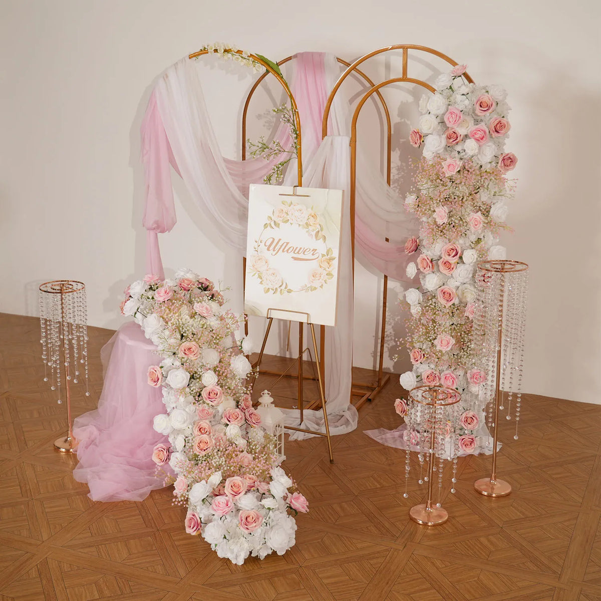 Uflower Baby Breath Pink Sofa Table Runner Floor Flower Arrangement MC80209-01