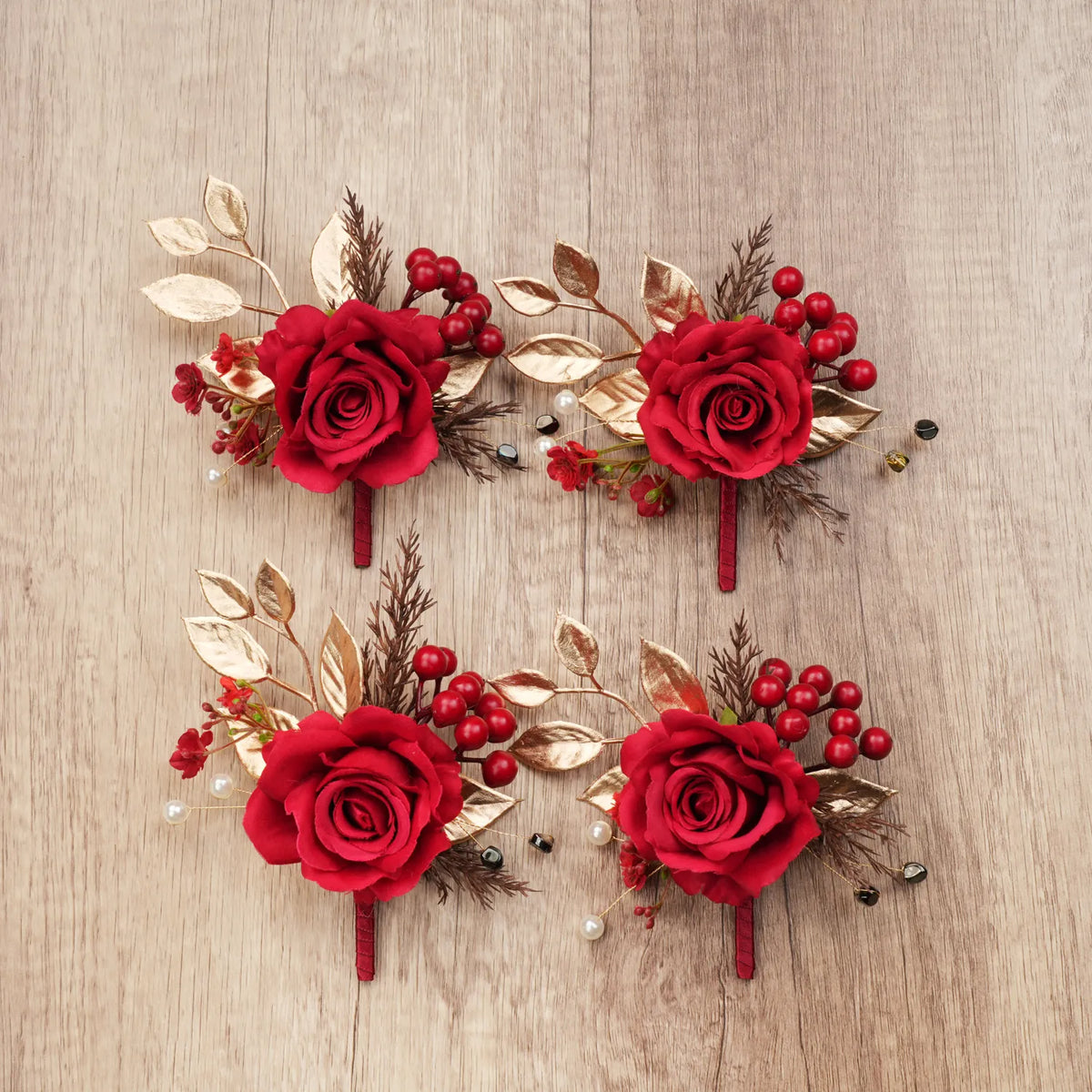 Uflower 6Pcs Red Boutonnieres MG80002-03*6