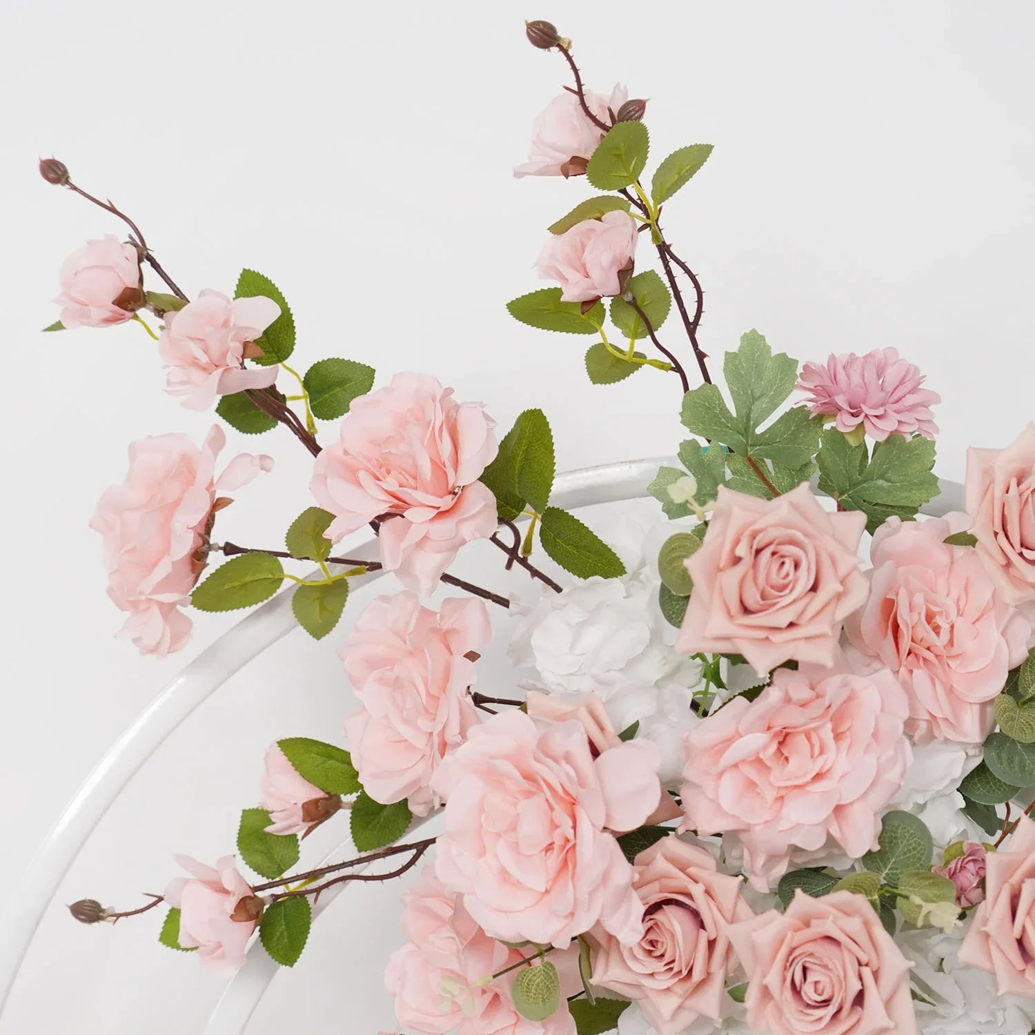 Uflower Artificial Pink Rose Green Leaf Flower Row Wedding KT Backdrop Decor MC80121-01 - Uflower