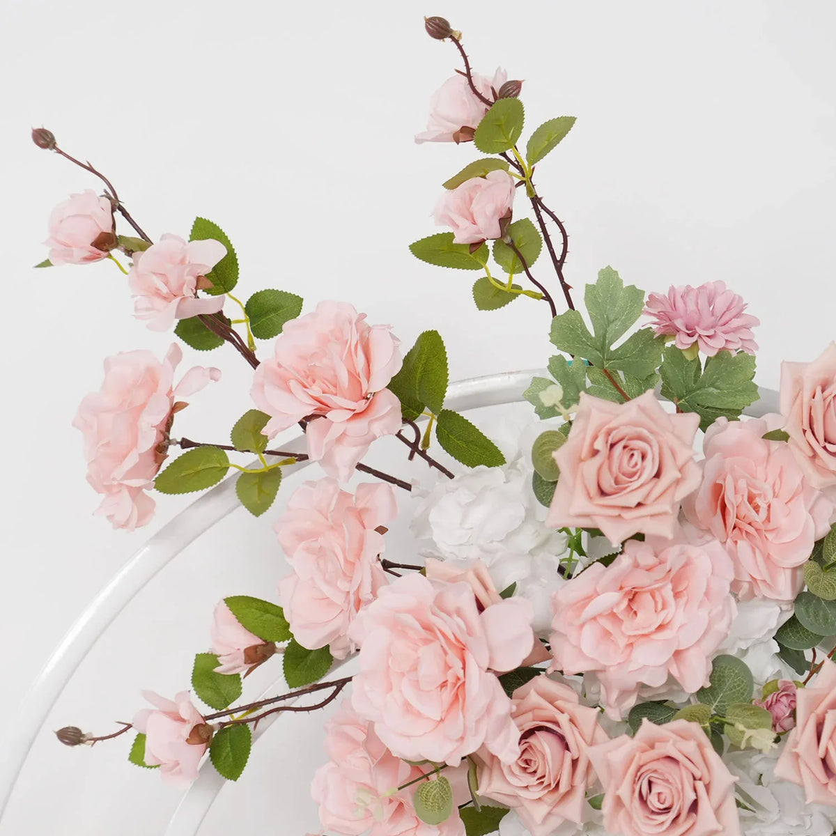 Uflower Artificial Pink Rose Green Leaf Flower Row Wedding KT Backdrop Decor MC80121-01 - Uflower