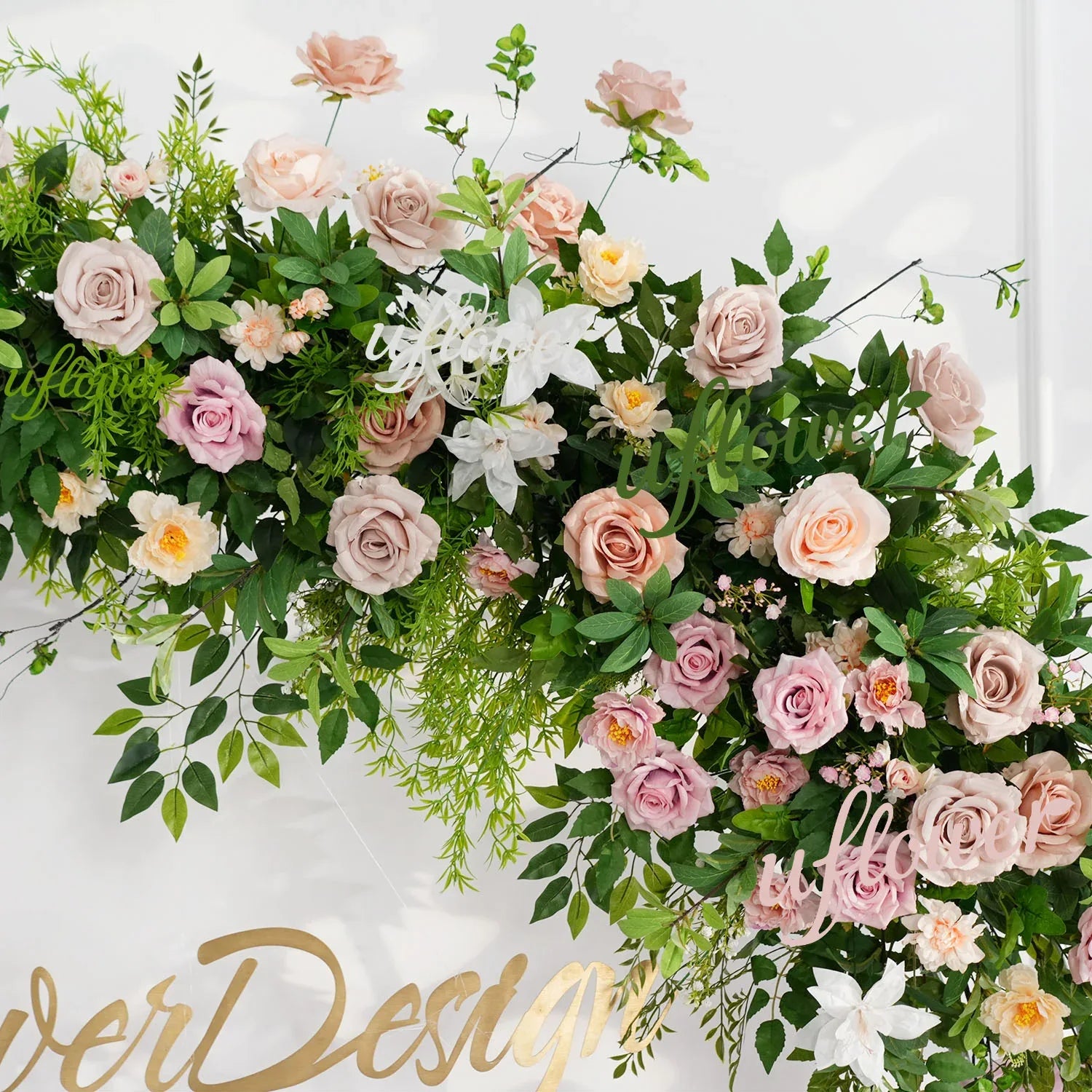 Uflower Pink Rose Green Leaf Hang Flower Floor Floral Wedding Party Event Props SET80148 - Uflower