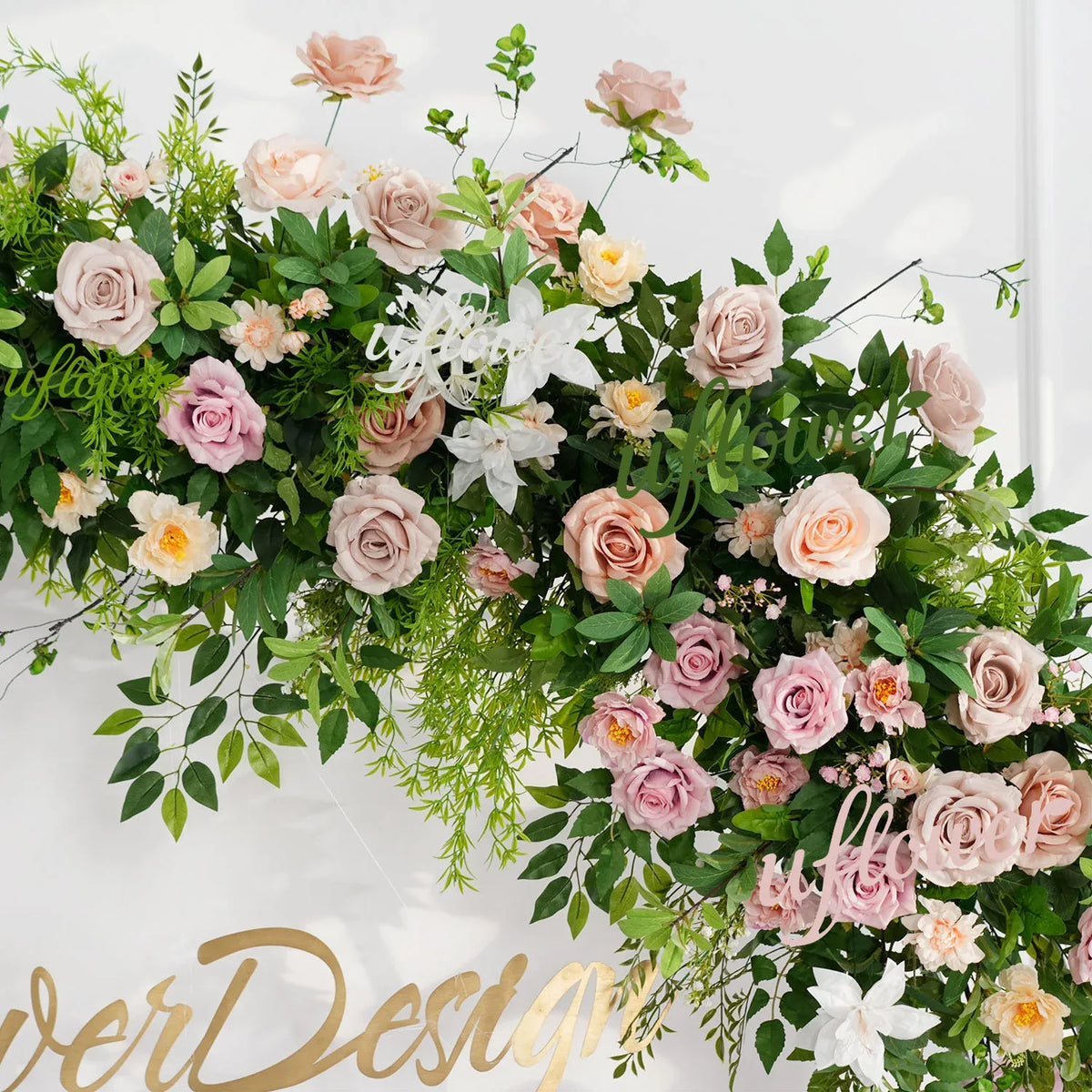 Uflower Pink Rose Green Leaf Hang Flower Floor Floral Wedding Party Event Props SET80148 - Uflower