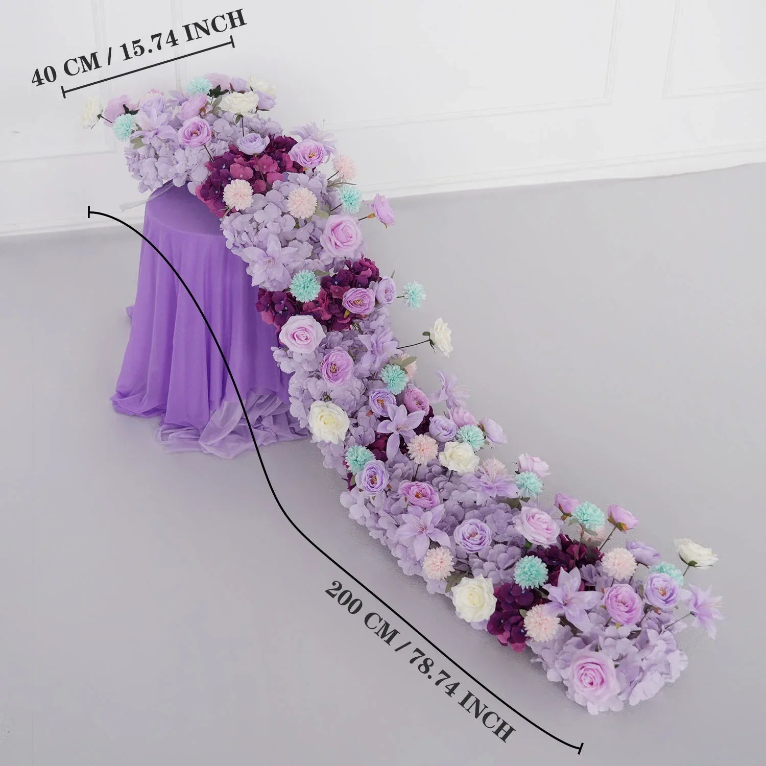 Uflower Purple Flower Row Sofa Table Runner Floor Flower Arrangement MC80122-01 - Uflower