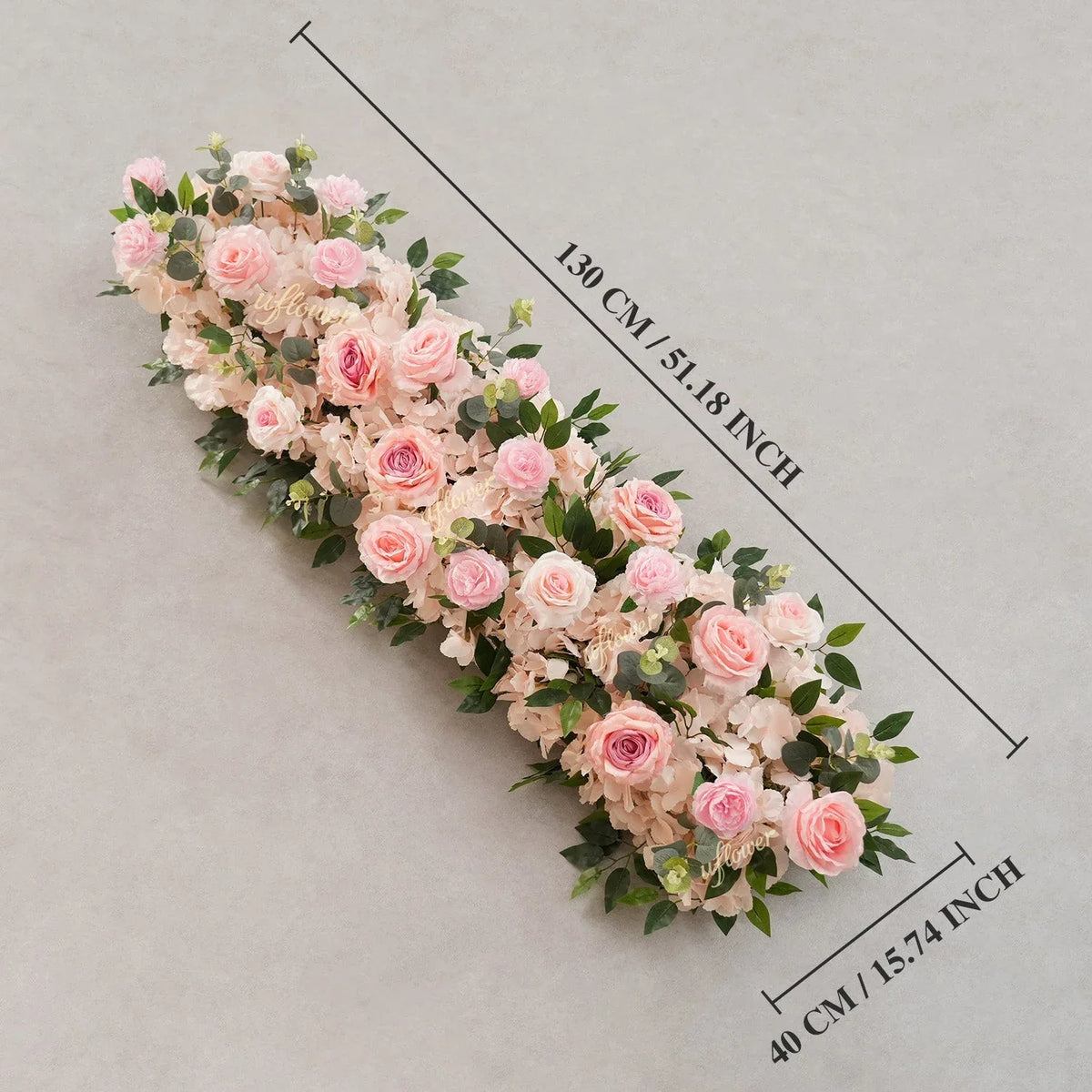 Uflower Pink Rose Greenery Table Runner Sofa Floral Wedding Backdrop Decor SET80207 - Uflower