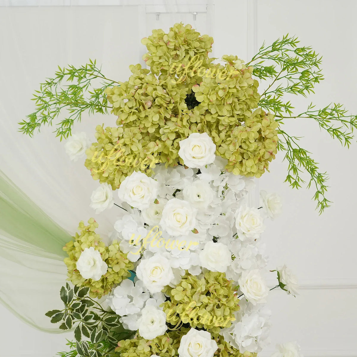 Uflower Artificial Green White Hydrangea Rose Flower Row Wedding KT Backdrop Decor SET80205 - Uflower