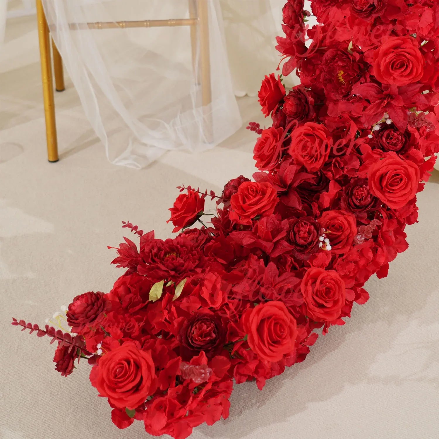 Uflower Artificial Red Rose Flower Row Wedding KT Backdrop Decor MC80075-03 - Uflower