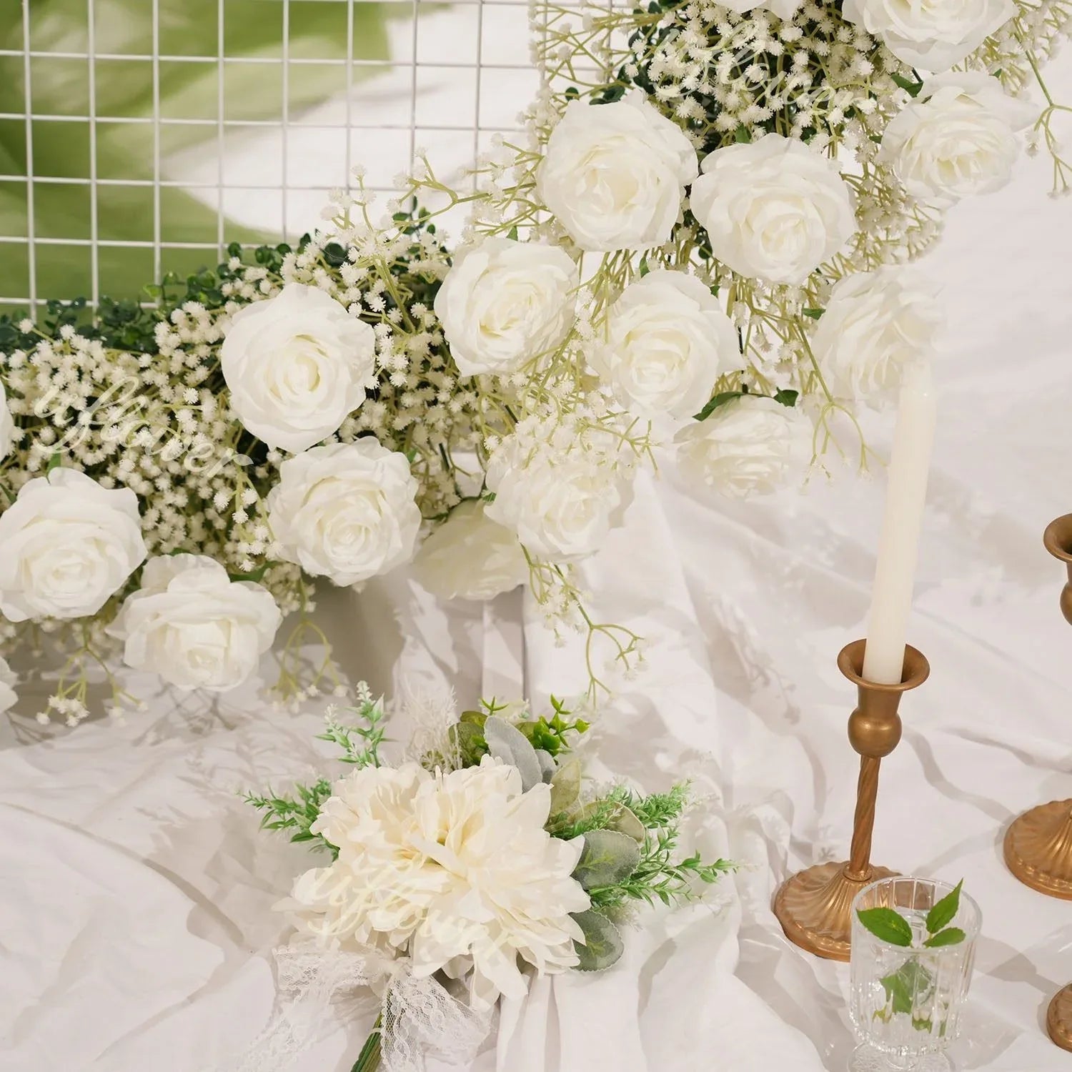 Uflower Baby's Breath Flower Arrangement Table Runner Round Arch SET80167 - Uflower