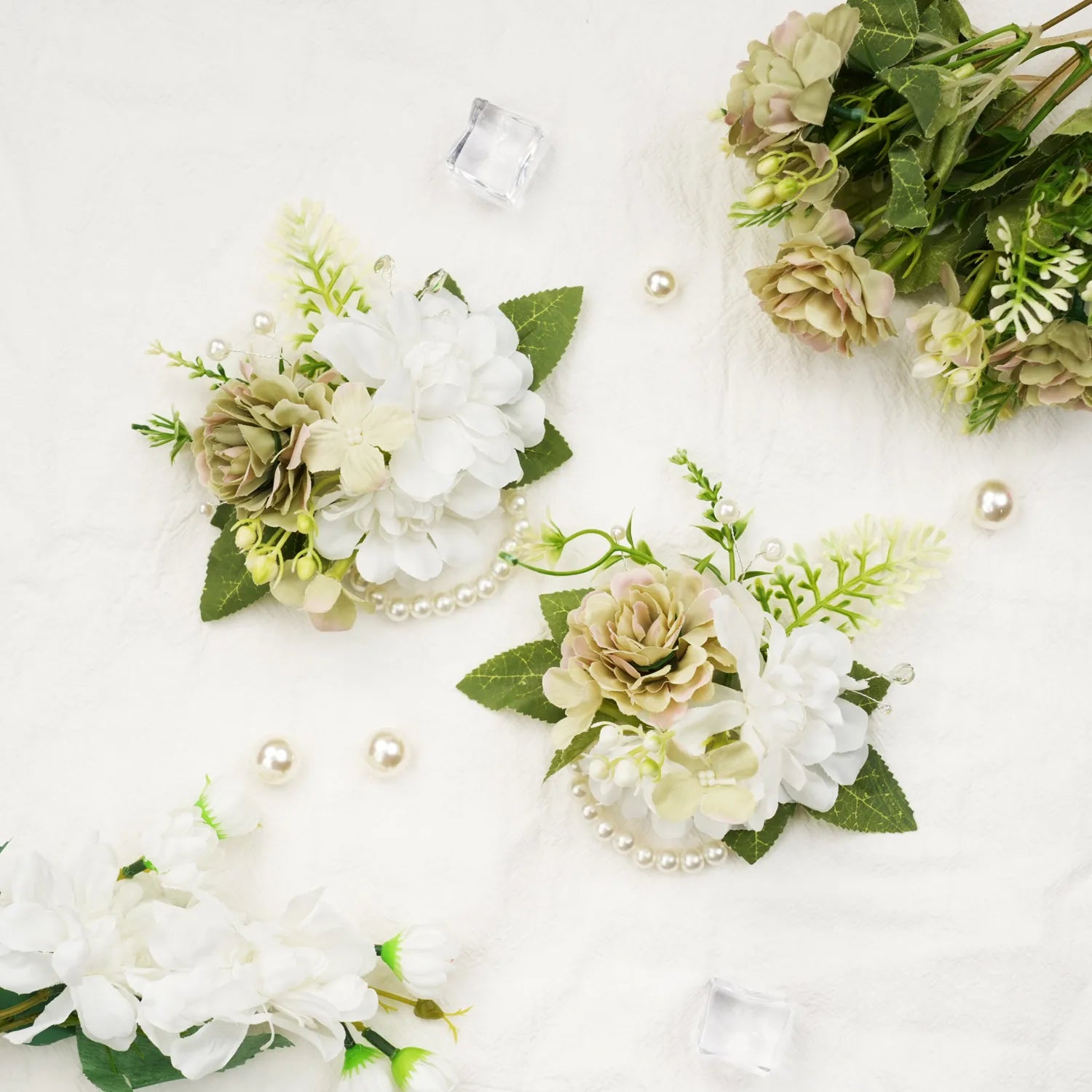 Uflower Wrist Corsages in Green White MG80008-04*6