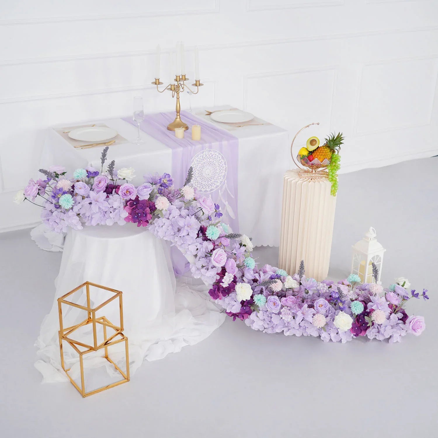 Uflower Purple Table Runner Arrangement Wedding Backdrop Wall Decor - Uflower