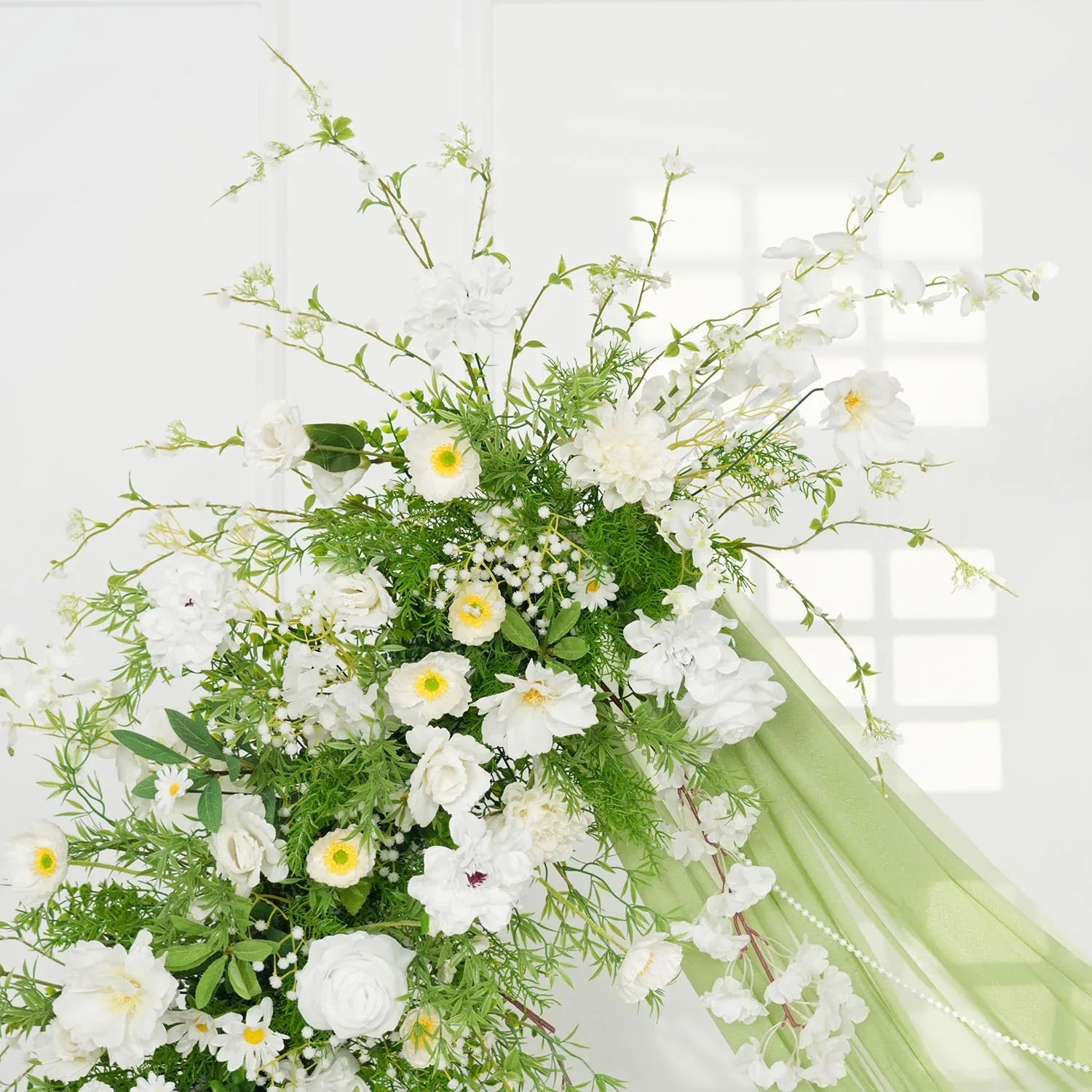 Uflower Green White Floral Horn Arch Wedding Party Backdrop Decor SET80127 - Uflower
