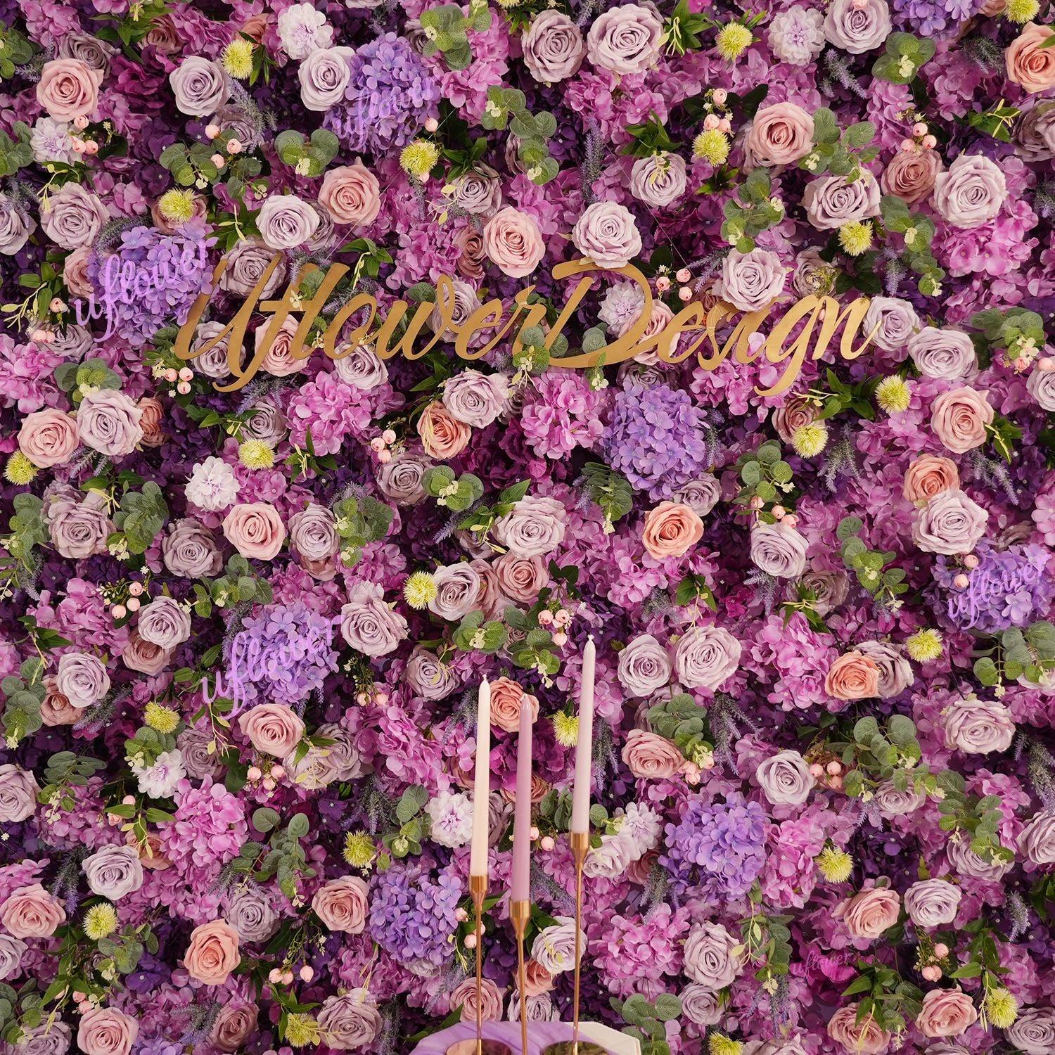 Uflower Flower Wall 3D Purple Hydrangea Floral Backdrop Wedding Party Proposal Decor SET80188 - Uflower