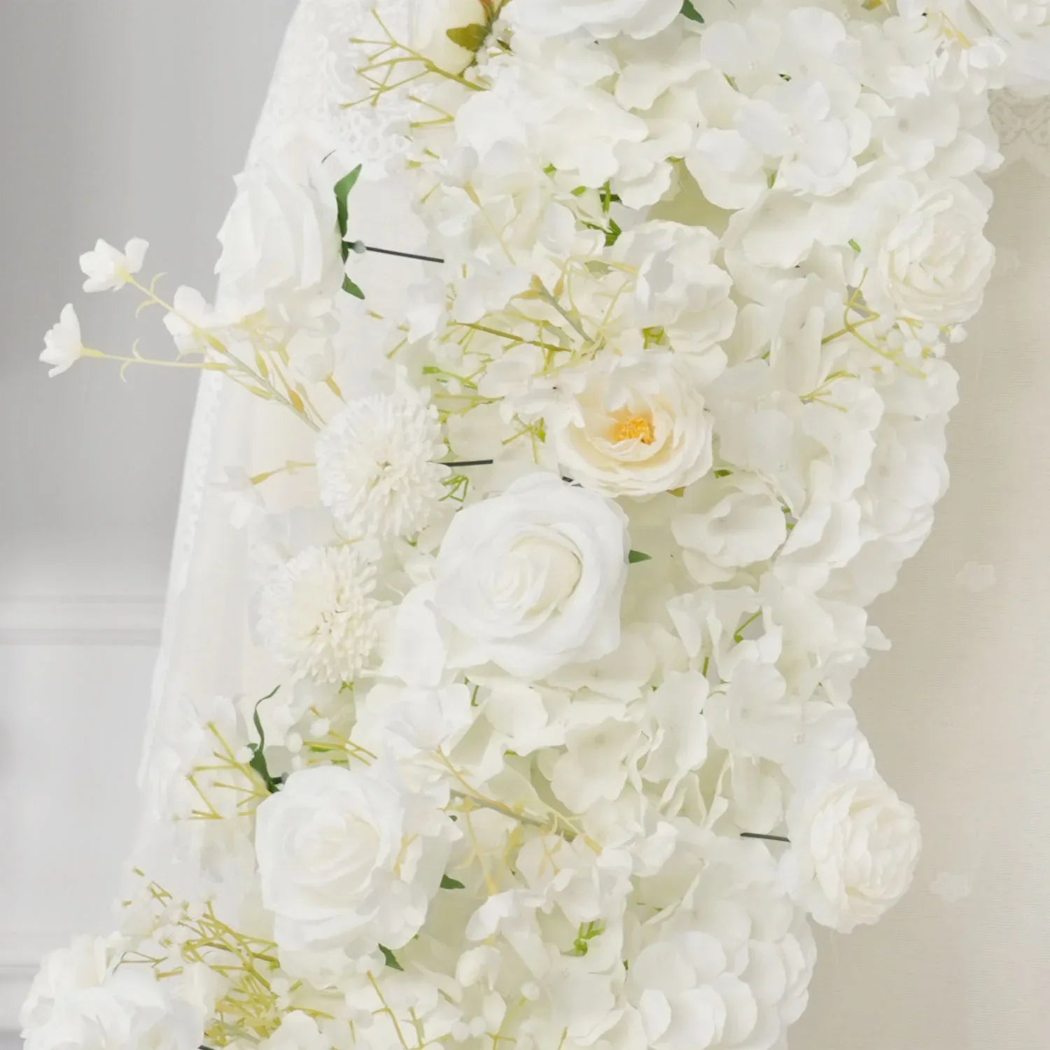 Uflower White Rose Table Runner Sofa Floral Wedding Backdrop Decor MC80119-01 - Uflower