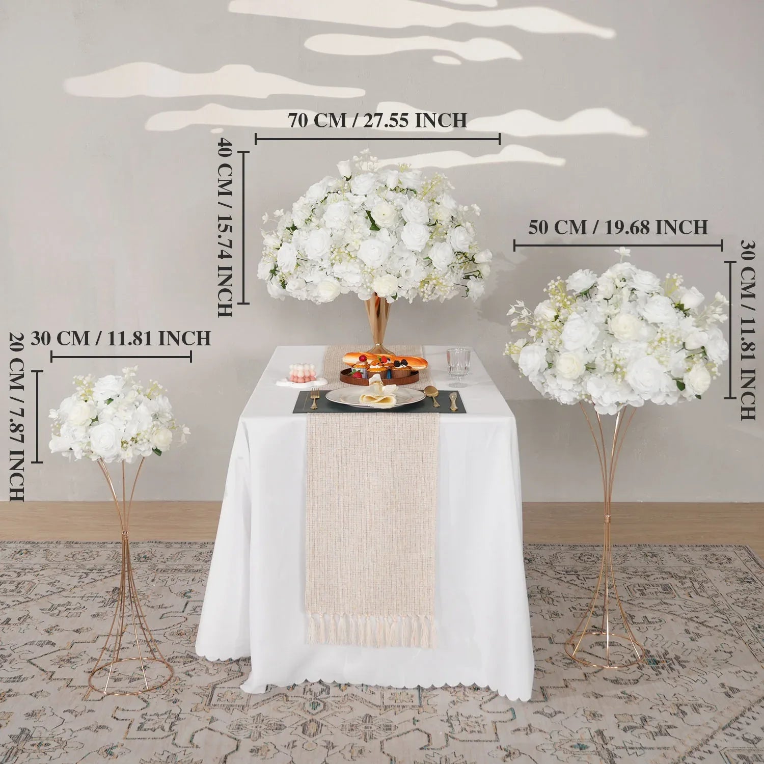 Uflower White Rose Baby's Breath Flower Ball For Table Centerpieces MB80080 - Uflower