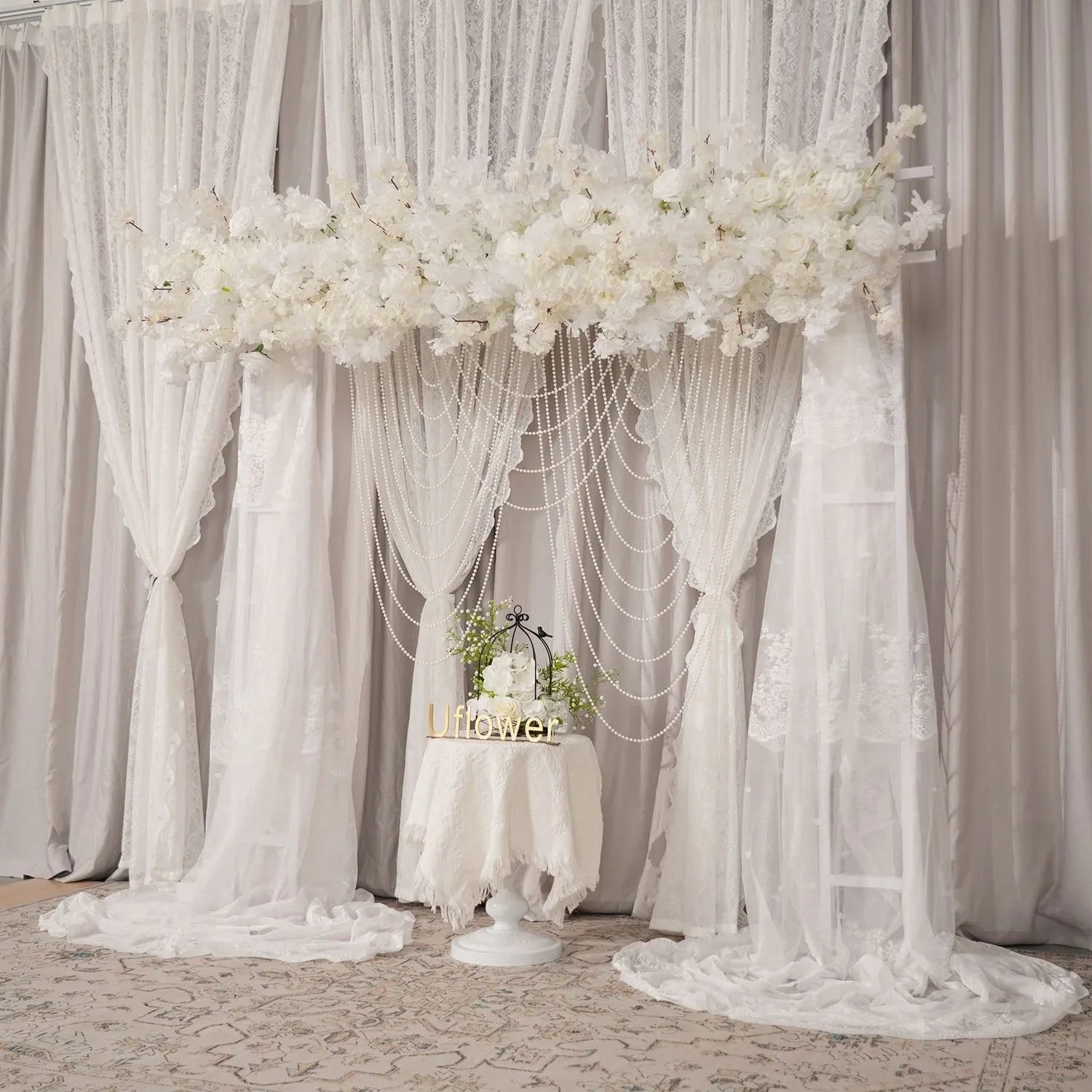 Uflower White Cherry Blossoms Wedding Background KT Board Decoration MC80205 - Uflower