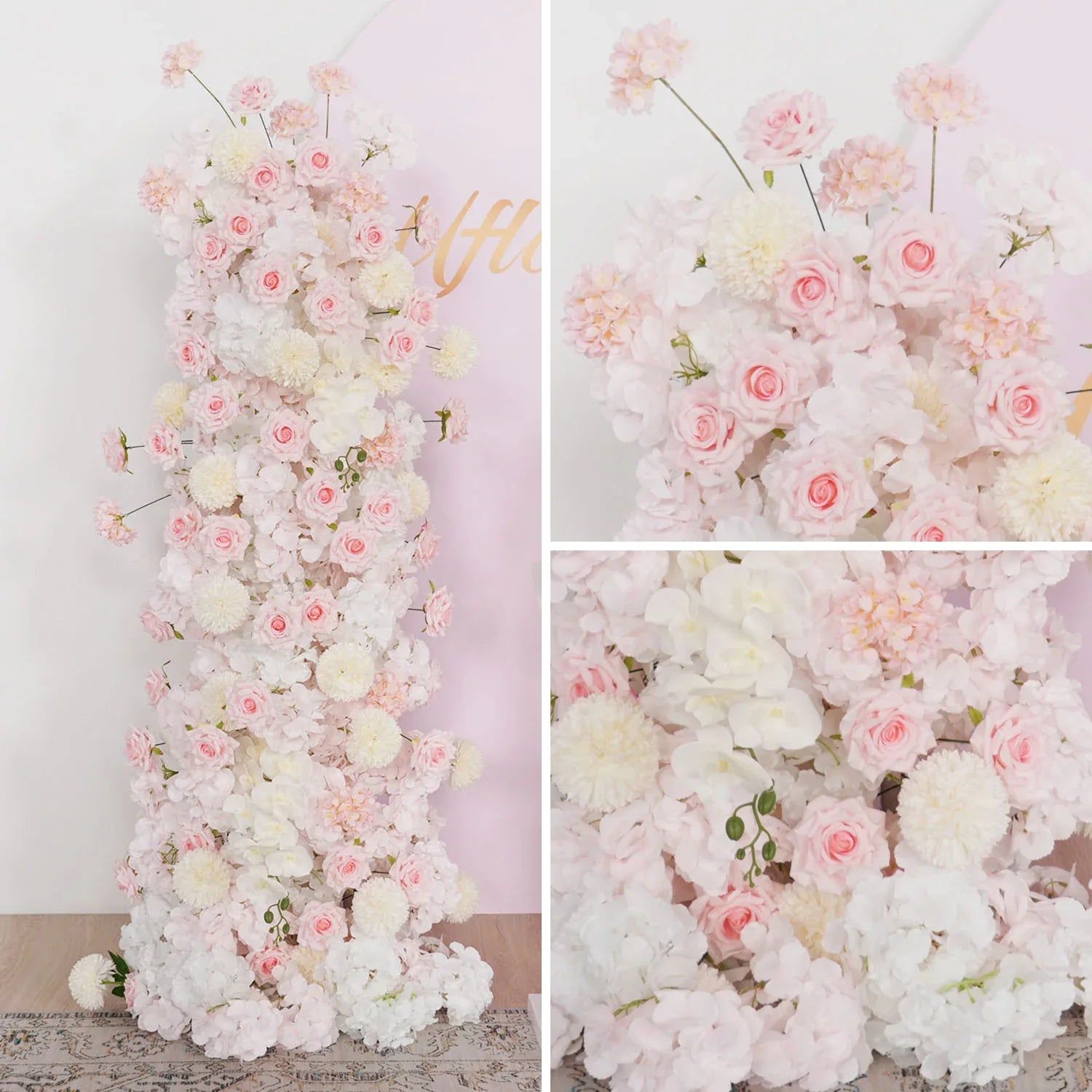 Uflower Pink Rose Orchid Pompoms Wedding Background Arch KT Board Decorative Flower SET80085 - Uflower