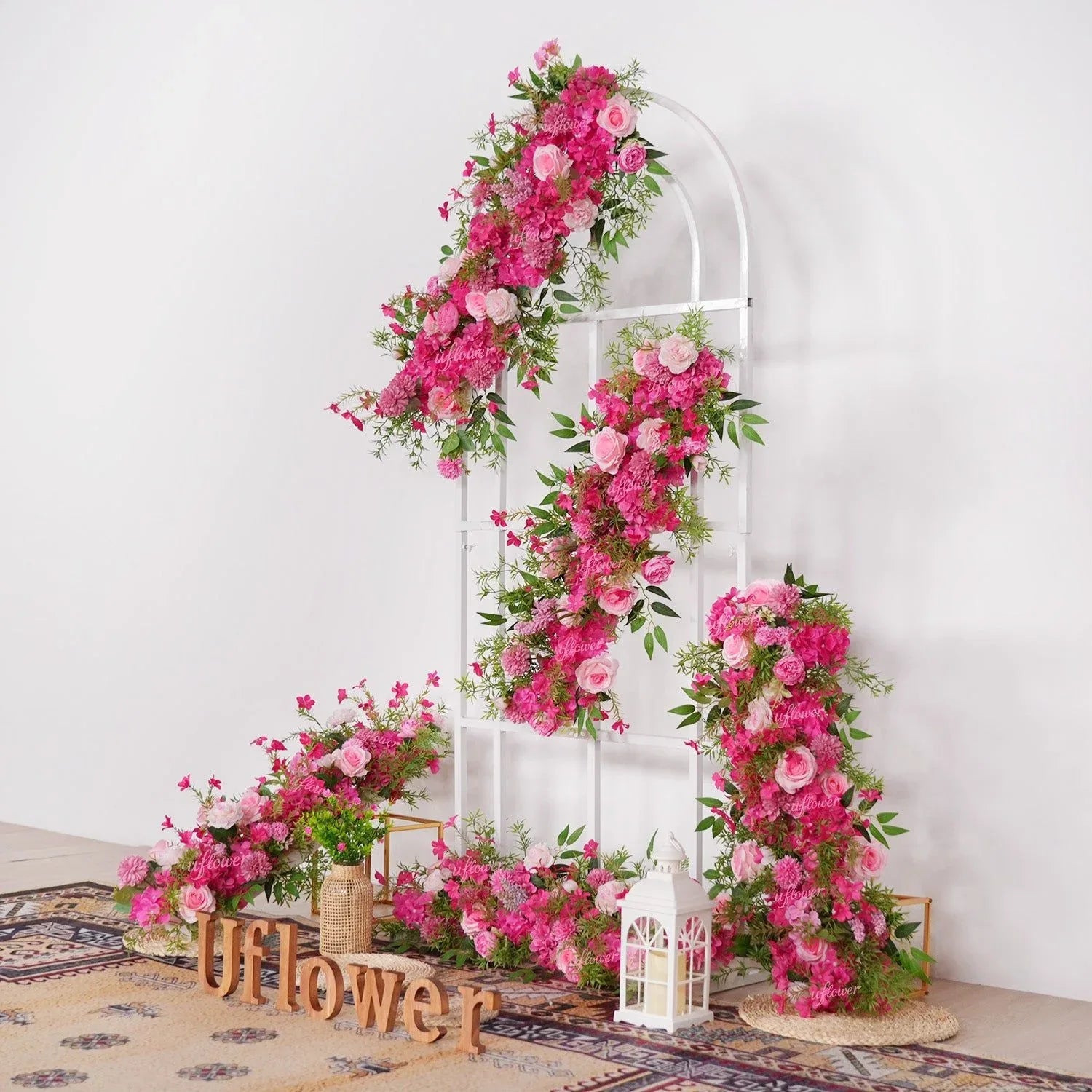 Uflower Rose Red Rose Greenery Flower Row Wedding KT Backdrop Decor SET80130 - Uflower