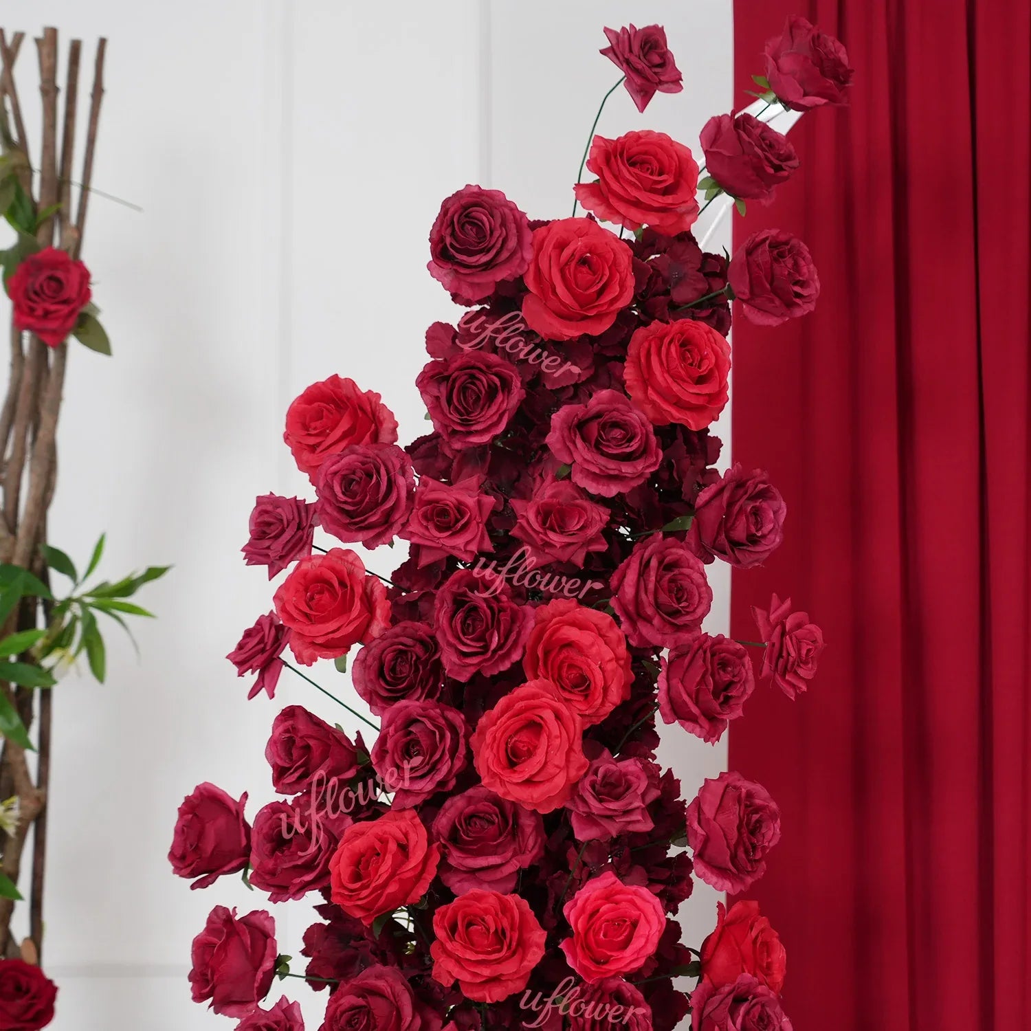 Uflower Red Rose Floral Horn Arch Wedding Party Backdrop Decor SET80204 - Uflower