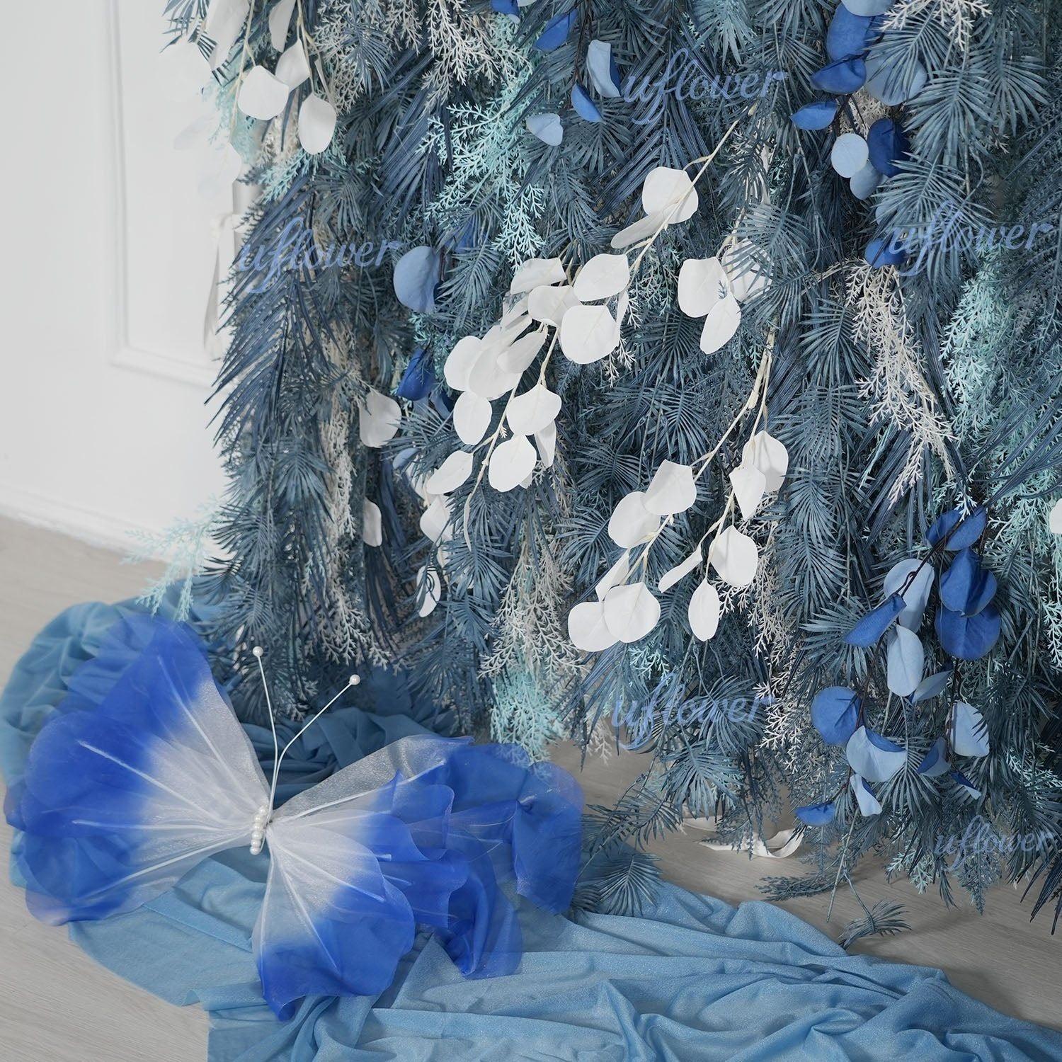 Uflower Flower Wall Mist-Blue Leaves Floral Backdrop Wedding Party Proposal Decor SET80182 - Uflower