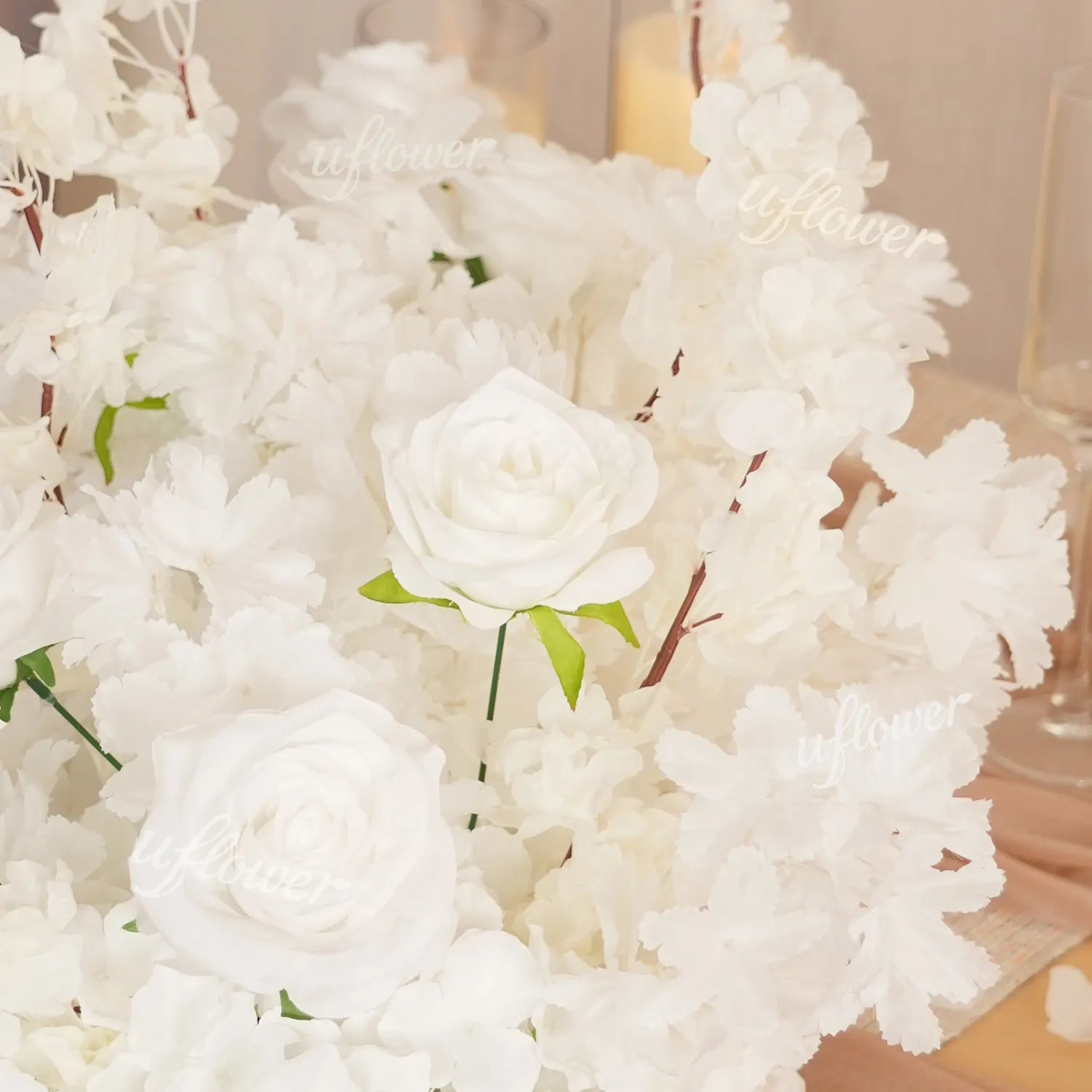 Uflower Artificial White Cherry Blossom Flower Row Wedding Decoration MC80205-01