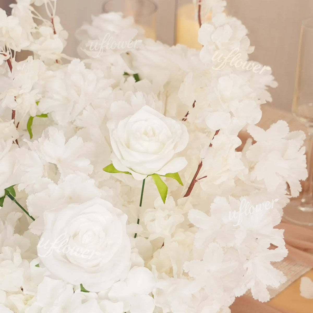Uflower Artificial White Cherry Blossom Flower Row Wedding Decoration MC80205-01