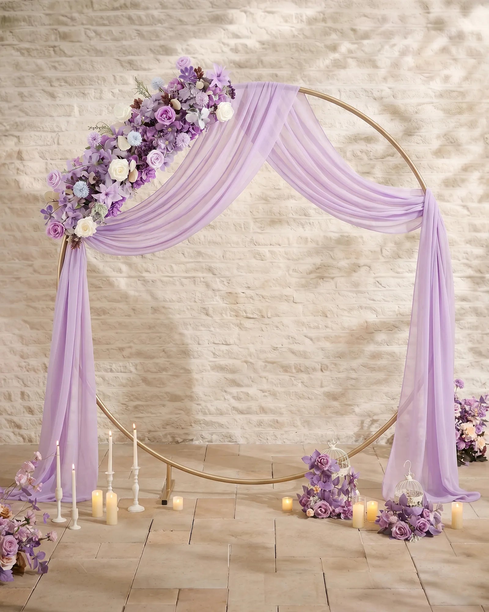 Uflower Purple White Flower Row with Drapes MC89007-01