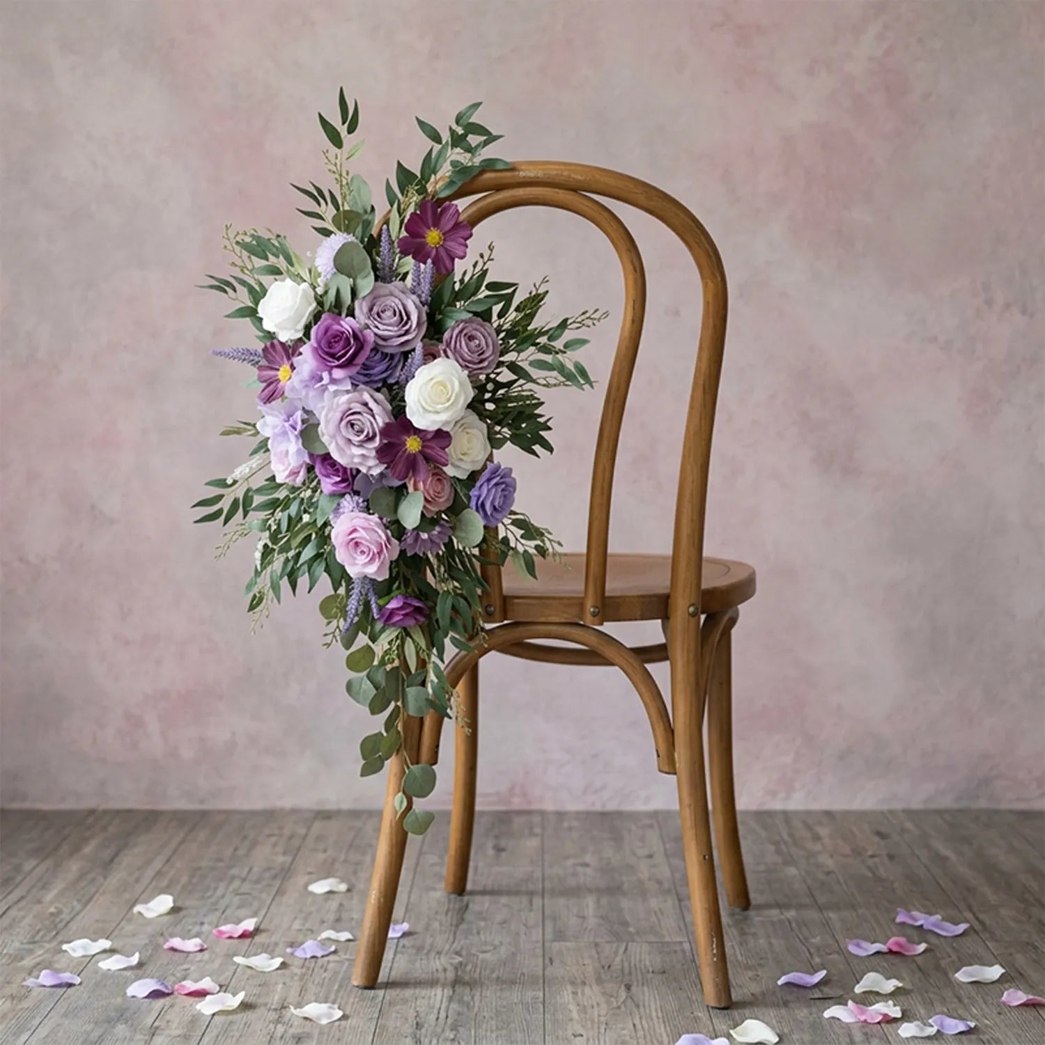 Uflower Taro Purple Wedding Decorations | One-Stop Wedding Styling with Arch, Bridal Bouquet, Chair Flowers & Floral Rows