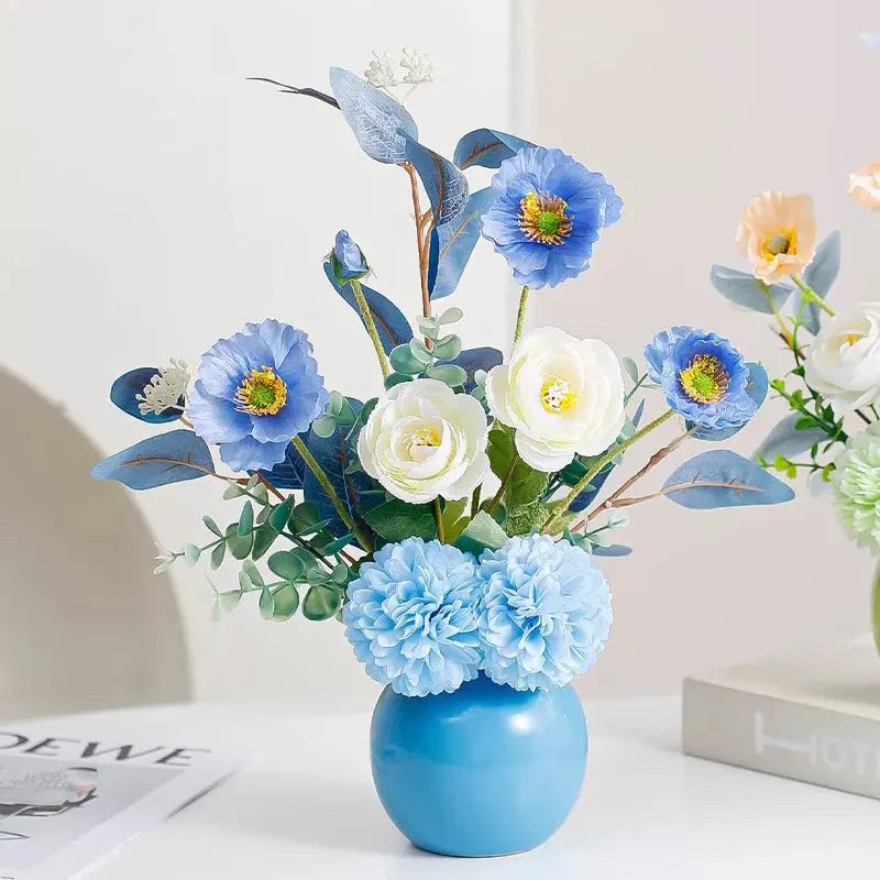 Uflower Blue Bottle Artificial Floral Arrangement Table Decor MH80002-01