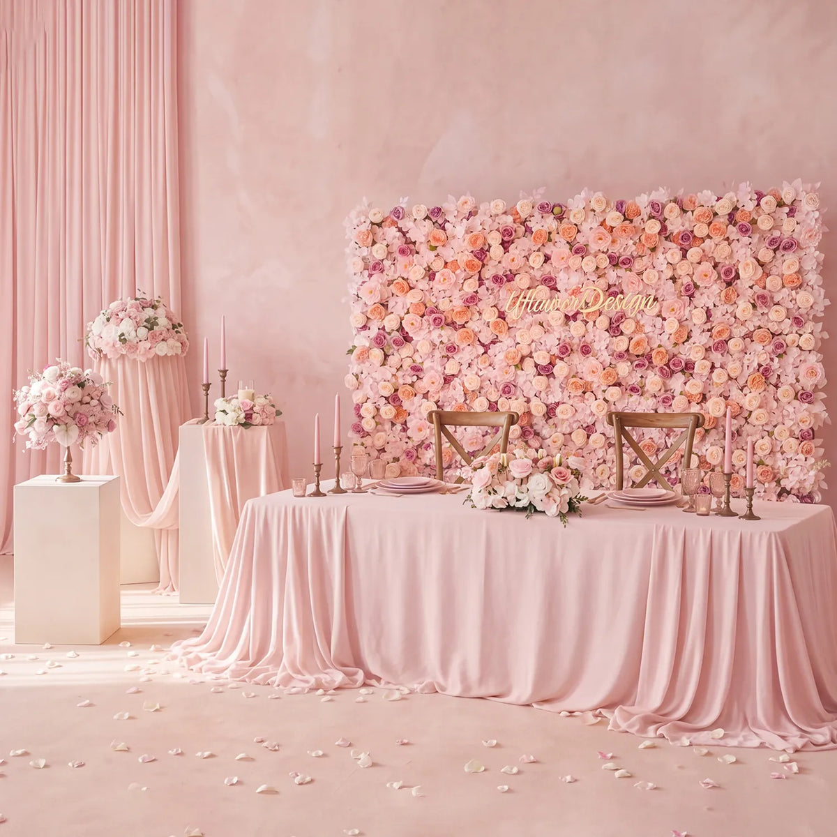 Uflower Pink Wedding Decorations | One-Stop Styling with Floral Wall, Table Flowers, Chair Flowers & Wreaths