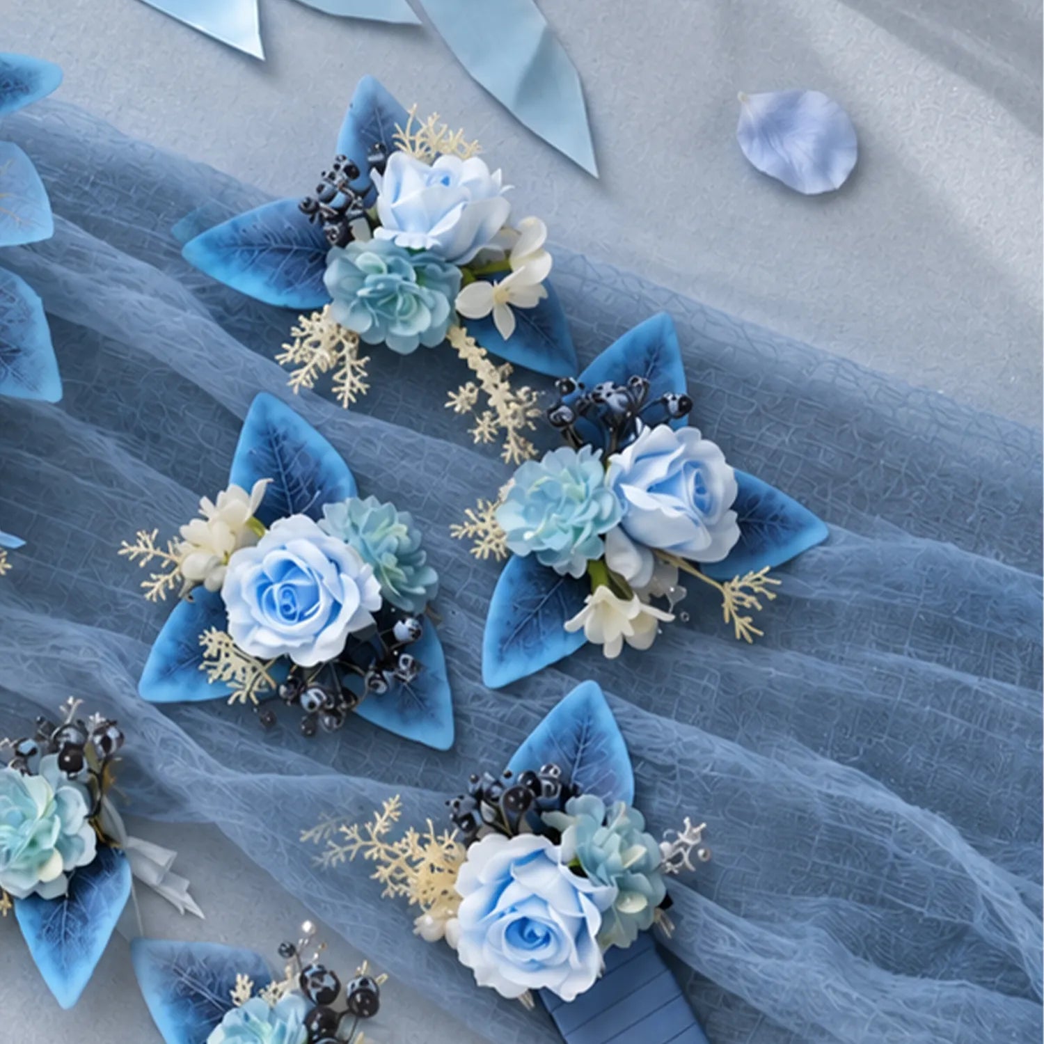 Uflower Romantic Blue Wedding Decor One-Stop Styling | Bridal Bouquet, Boutonnieres, Table Flowers