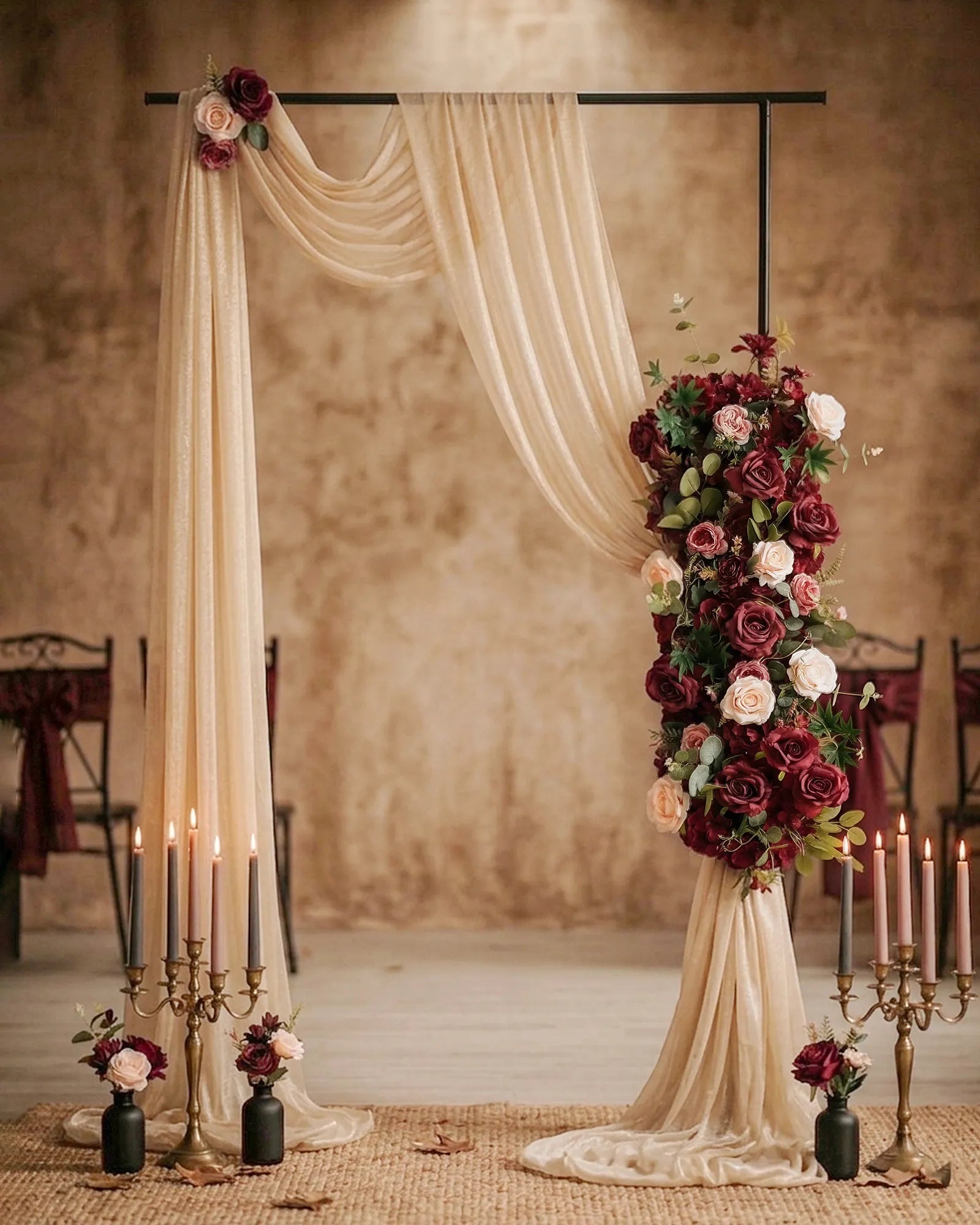 Uflower Burgundy Blush Rose Flower Row with Drapes MC89010-01