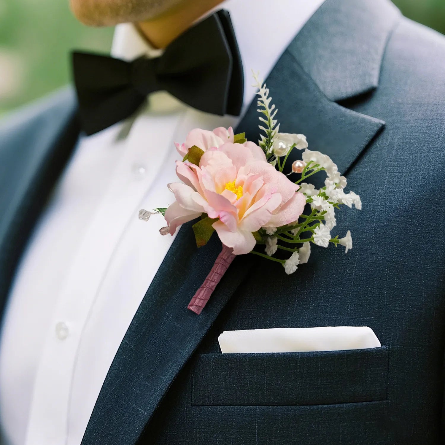 Uflower Pink White Series Bride Bouquet Wrist Corsage Groom Boutonniere Wedding Event Supplies SET80080-09